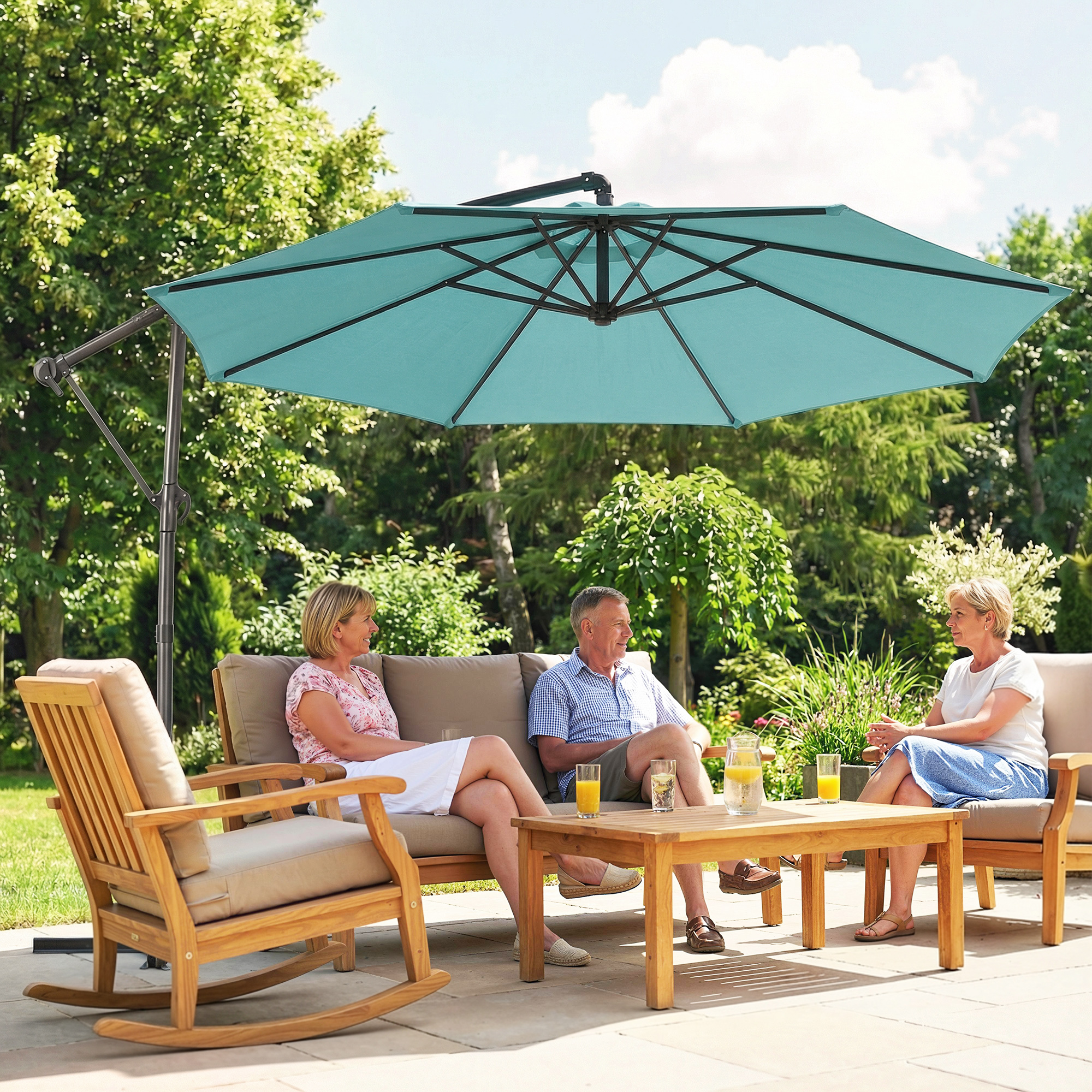 Outsunny 10 ft Offset Patio Umbrella with Cover, Hanging Cantilever Umbrella with 360° Rotation, Crank Handle, Tilt, Sky Blue