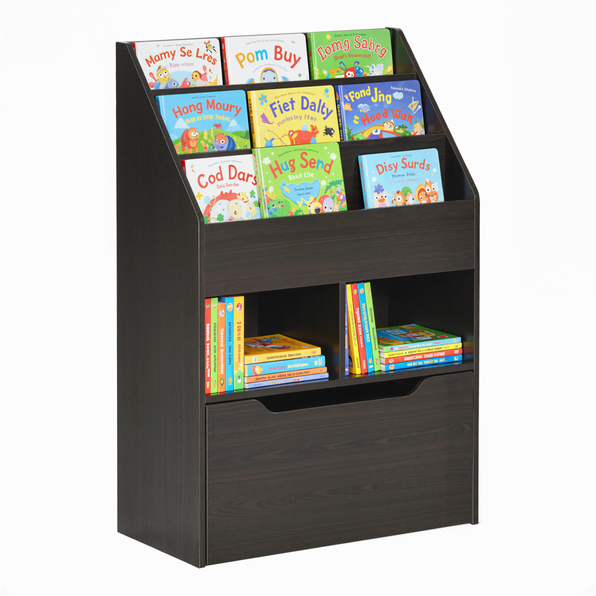 HOMCOM Kids Bookcase Multi-Shelf Book Rack with Mobile Drawer for Books, Toy,Brown