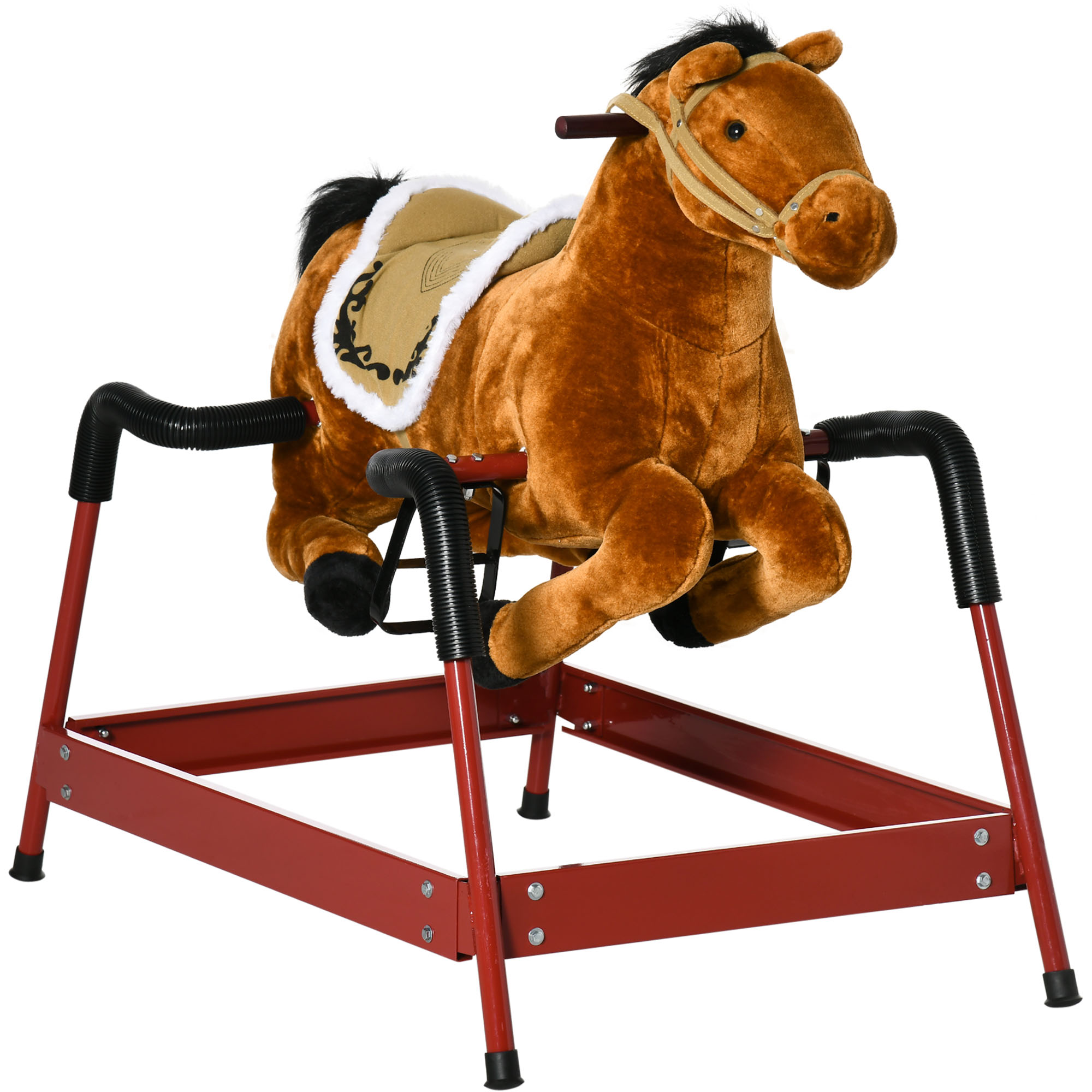 Qaba Kids Spring Rocking Horse, Ride on Horse for Girls and Boys with Sounds, Light Brown