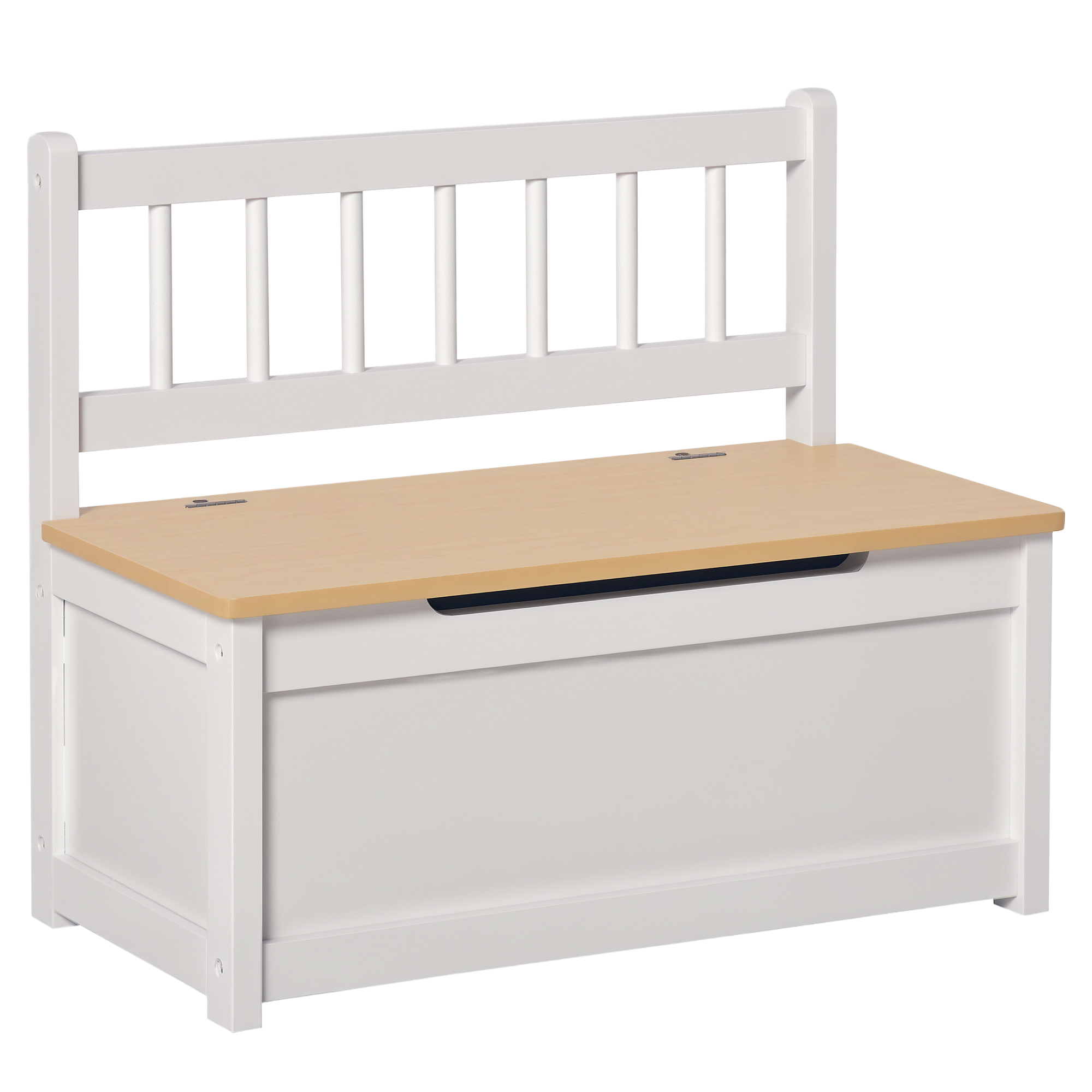 HOMCOM 2-in-1 Kids Wooden Toy Organizer Chest Storage Box with Seat Bench Cabinet Chunk Cube with Safety Pneumatic Rod White