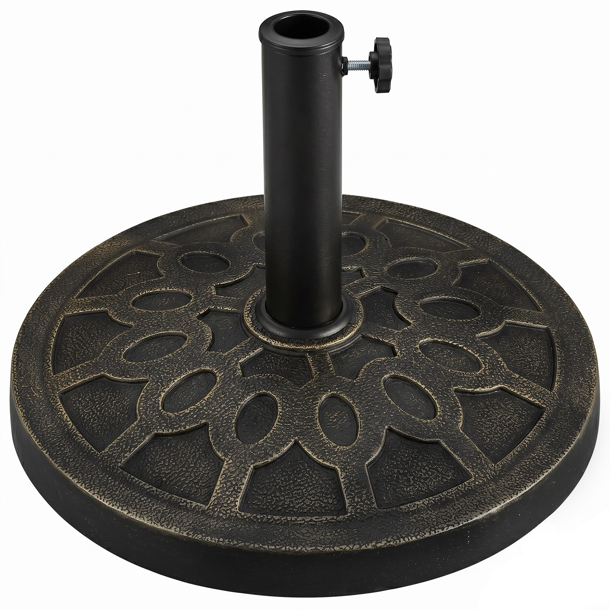 Outsunny 18" 26 lbs Round Resin Umbrella Base Stand Market Parasol Holder with Beautiful Decorative Pattern & Easy Setup