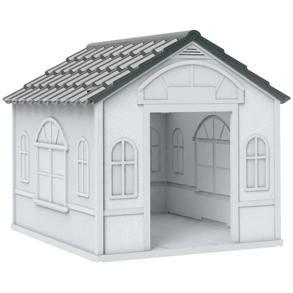 PawHut Cozy Pet House Water-Resistant Indoor/Outdoor Puppy Shelter Gray for Small/Medium Dogs Easy to Install | Aosom.com