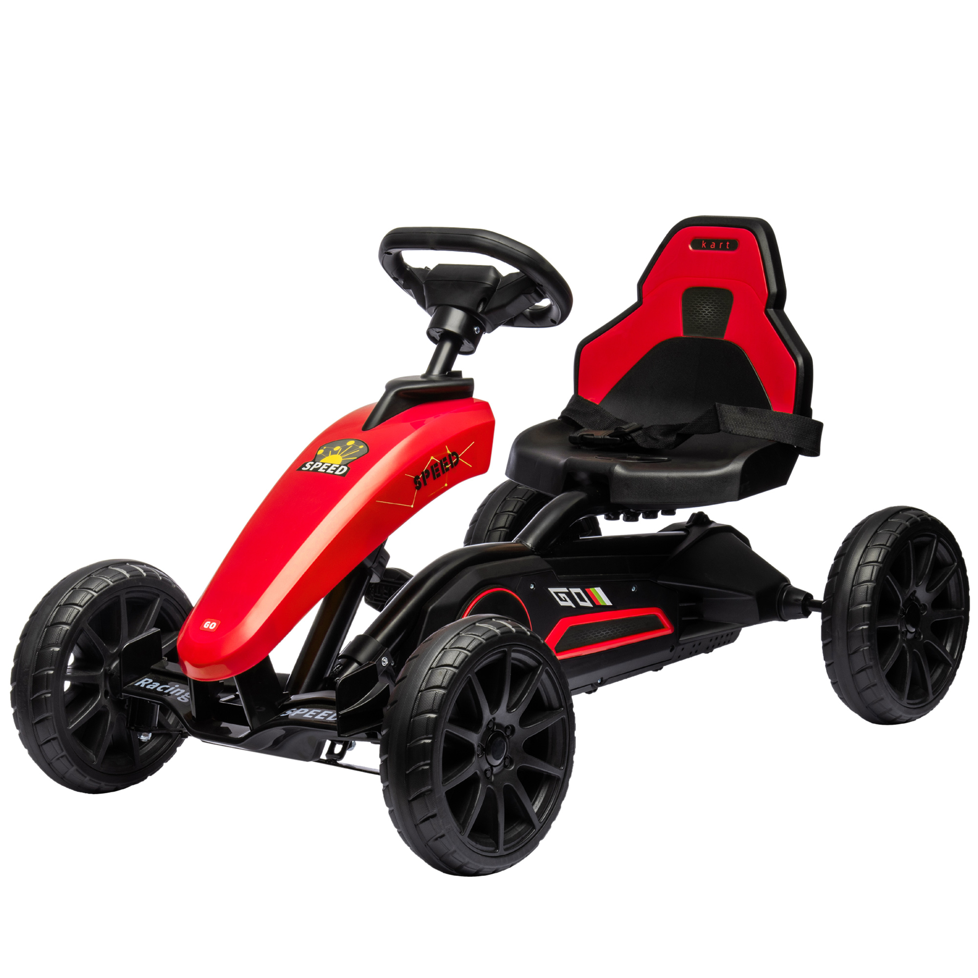 Aosom Kids Pedal Go Kart w/ Swing Axle, Shock-Absorbing Wheels, Red