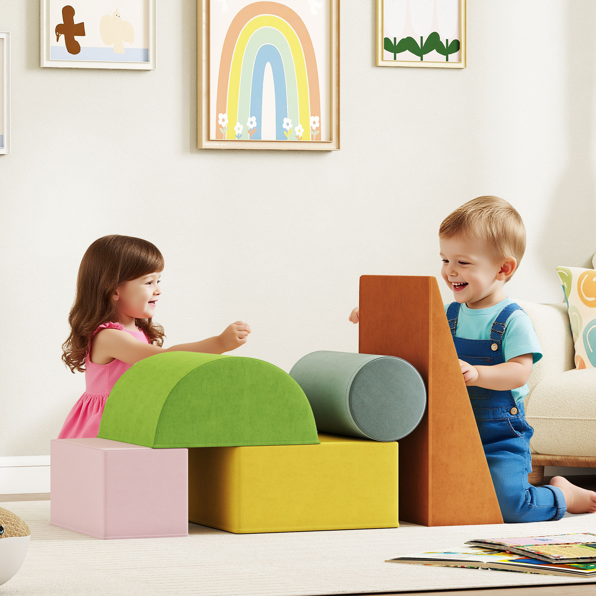 Qaba Climbing Toys for Toddlers with Removable Cover, Indoor Activity Play Set for Crawling, Sliding, Orange/Green Aosom Canada