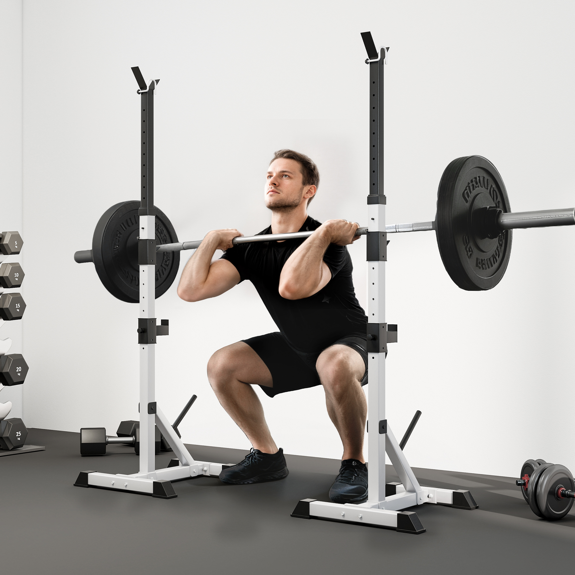 Soozier Adjustable Barbell Rack 2-Piece Steel Squat & Bench Press Stand Height Adjustable for Home Gym Aosom Canada