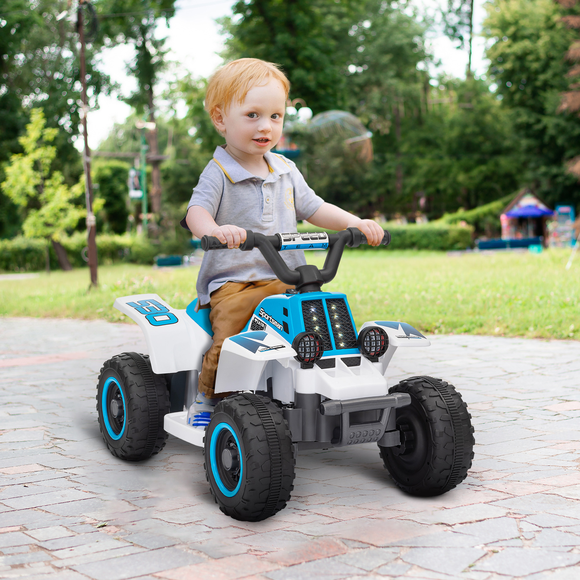 Qaba 6V Kids ATV Quad, 4 Wheeler Battery Powered Electric Ride on Car w/ Lights, Forward Backward, for 3-6 Years, White Aosom Canada