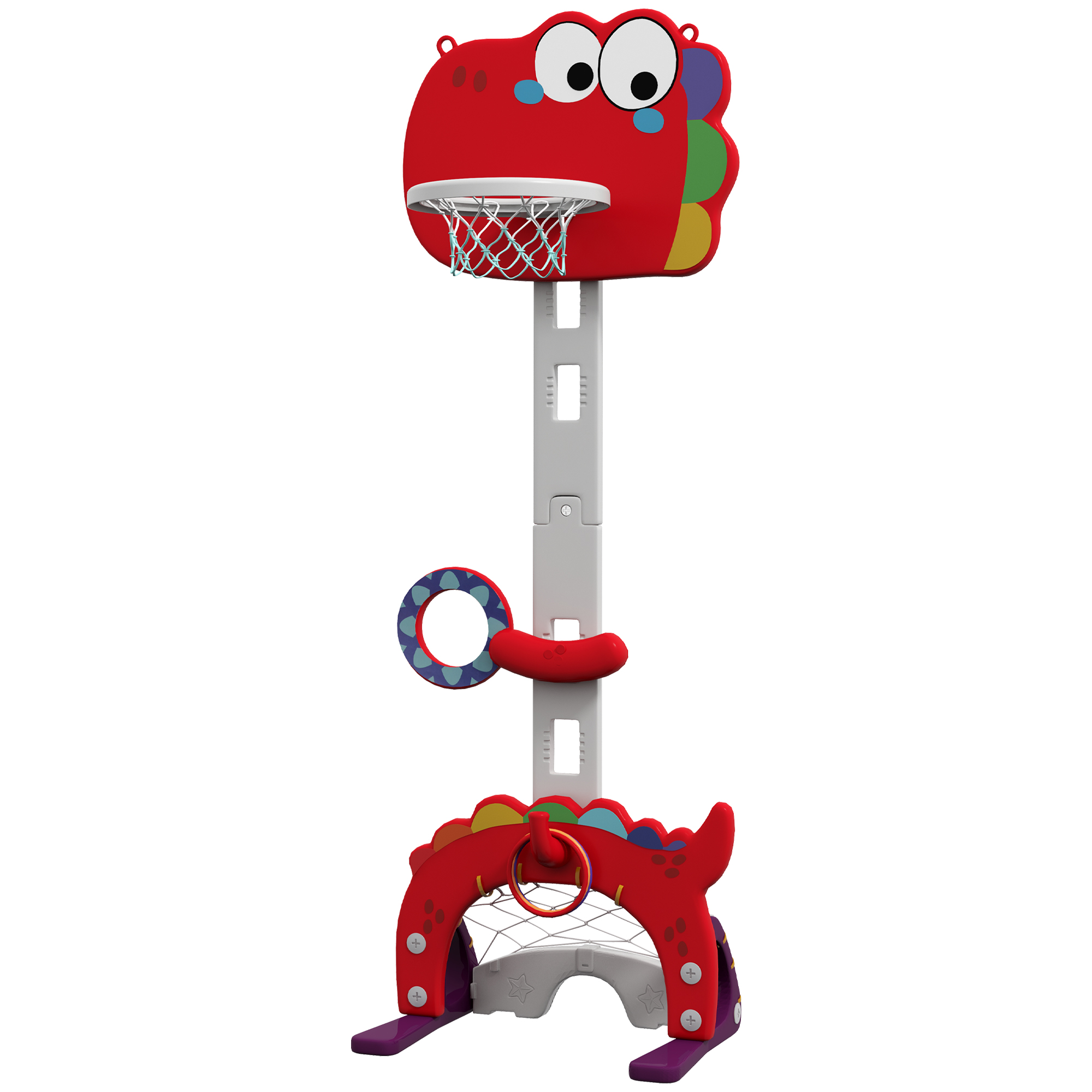Qaba Adjustable Height 4.4-5 ft Kids Basketball Hoop, 5 in 1 Design, for Indoor Use, Red