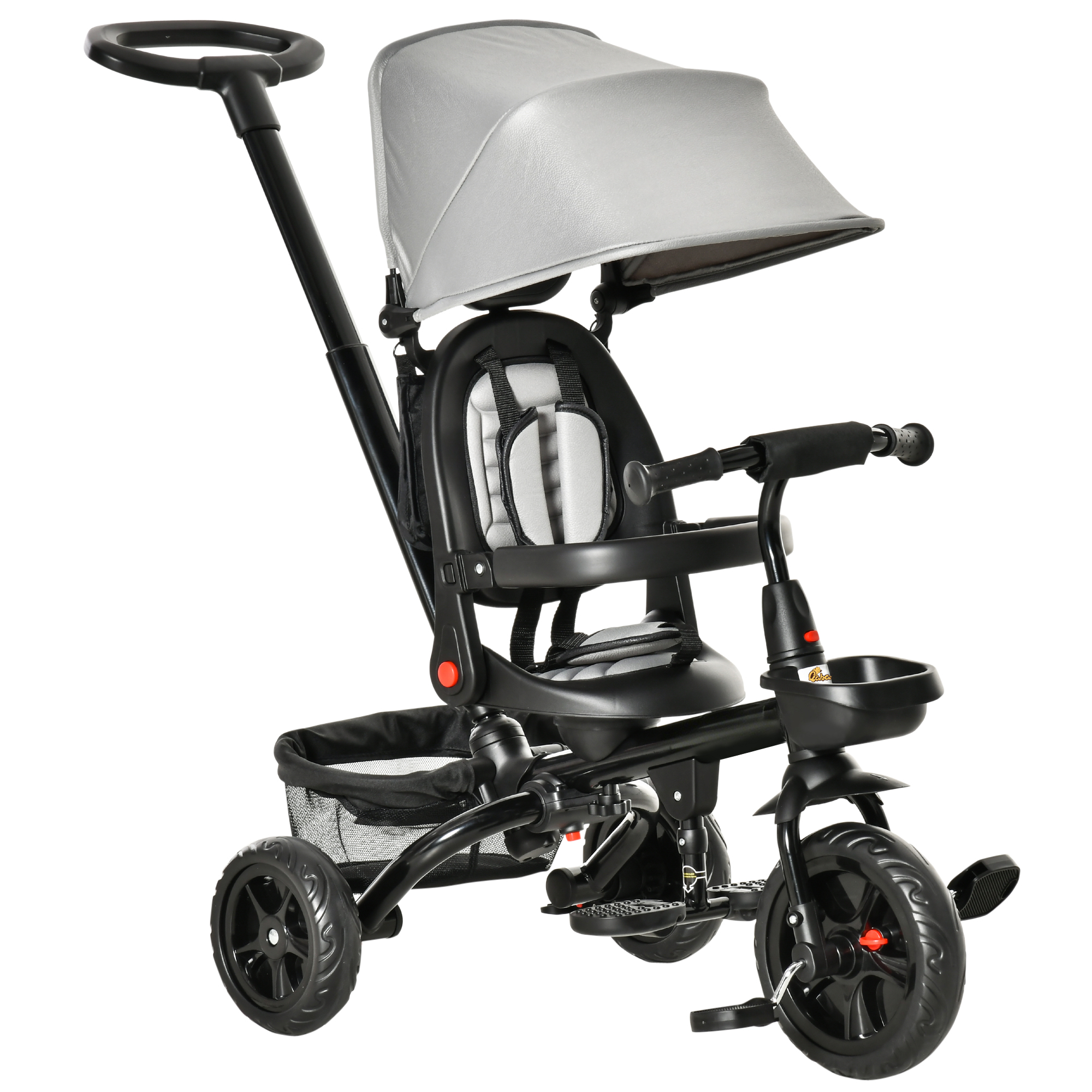 Qaba Kids Tricycle, 5 in 1 Foldable Trike with Reversible Seat, Adjustable Parent Handle, Safety Harness, Wheel Brakes, Gray