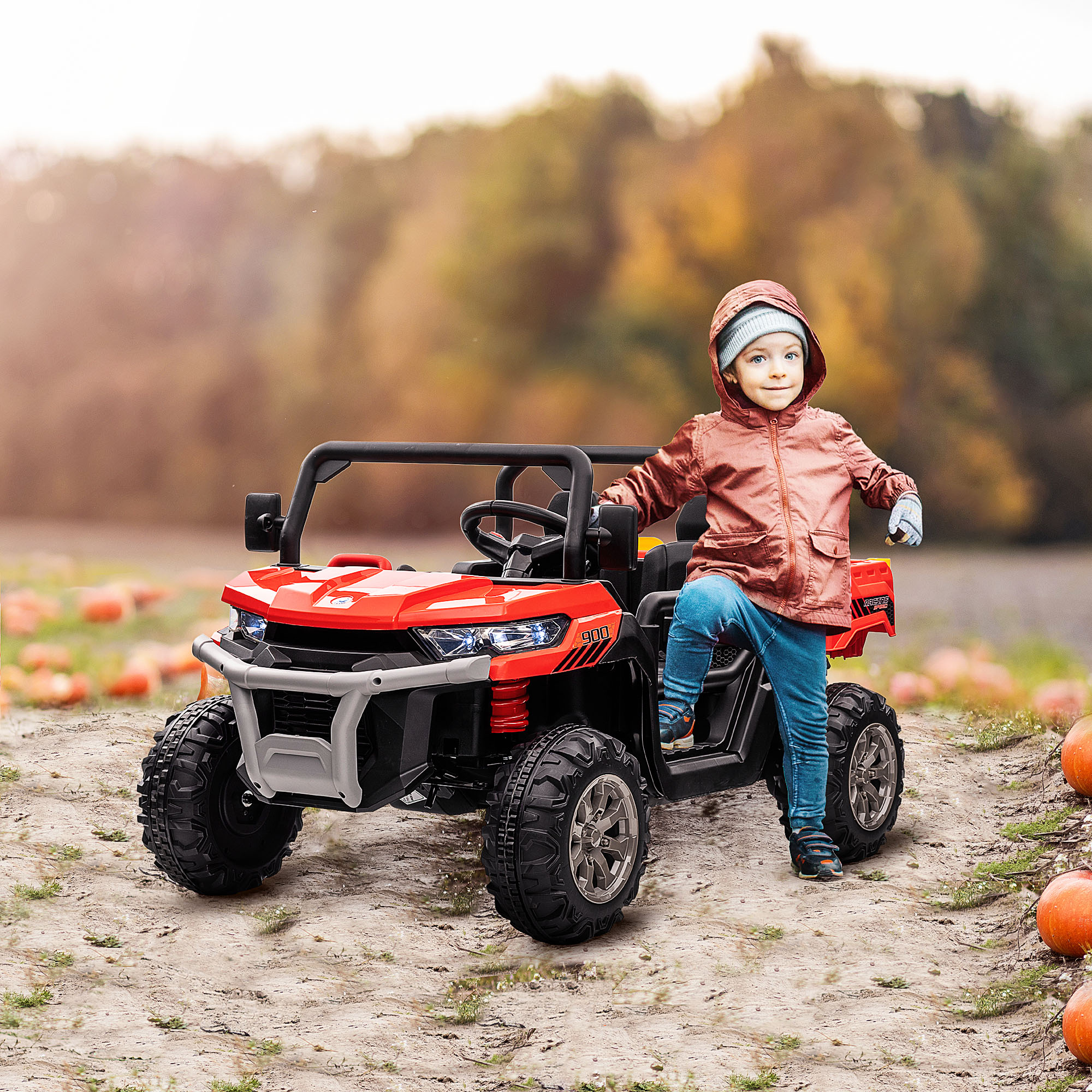 Aosom Kids Ride on Car 12V with Electric Bucket, Two-Seater Battery-Powered Cars for Kids with Shovel, Remote Control, Spring Suspension Aosom Canada