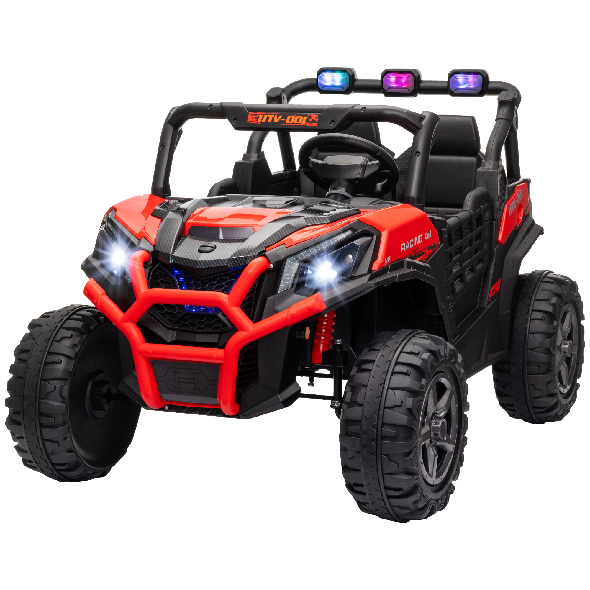 Qaba 2 Seater 24V Kids Electric Car w/ Remote Control, 3 Speed, LED Lights, Music, Horn, Spring Suspension, Slow Start, Red | Aosom.com