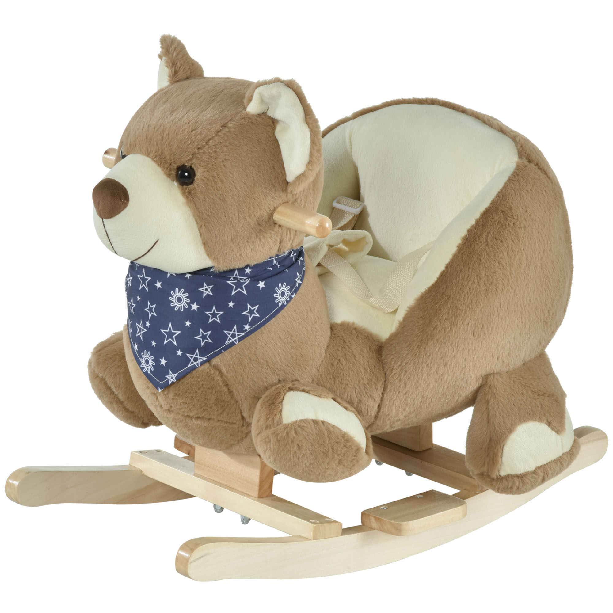 Qaba Baby Rocking Horse with Lullaby, Ride On Horse, Bear Themed Plush Animal Rocker with Pedals for Ages 18-36 Months, Easy to Assemble