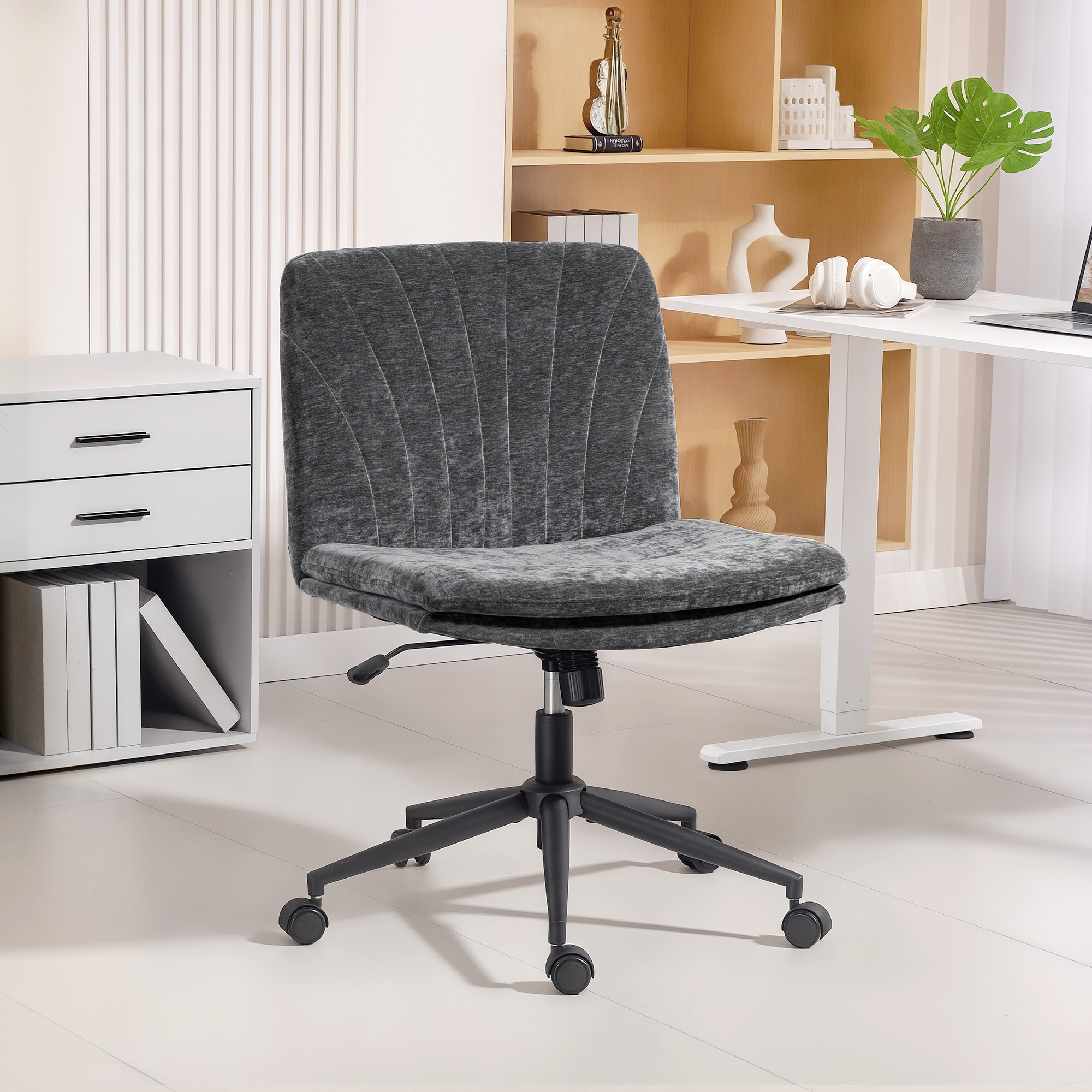 HOMCOM Criss Cross Chair with Wheels, Wide Office Chair with No Arms, Adjustable Height, Tilting, Grey Aosom Canada