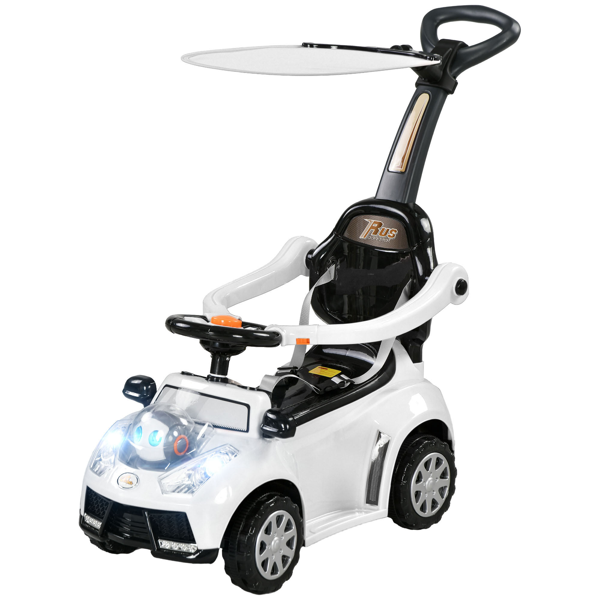 Qaba Qaba 3 in 1 Push Car Sliding Car with Removable Handle, Music, Horn, Canopy, Safety Guardrail, White | Aosom.com - $79.99 at Aosom US