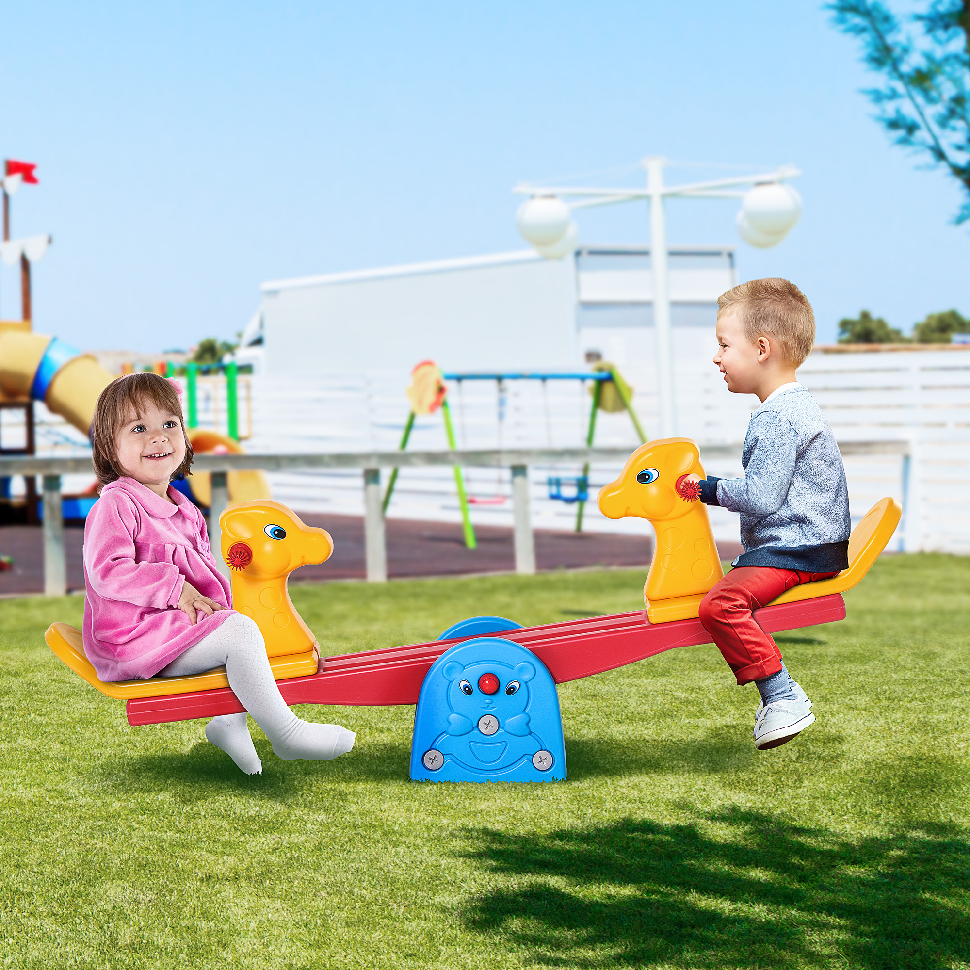 Qaba Kids 2-seat Seesaw Safe Teeter Totter with Handles for Indoor Outdoor Playroom Backyard 1-4 Years Old Aosom Canada