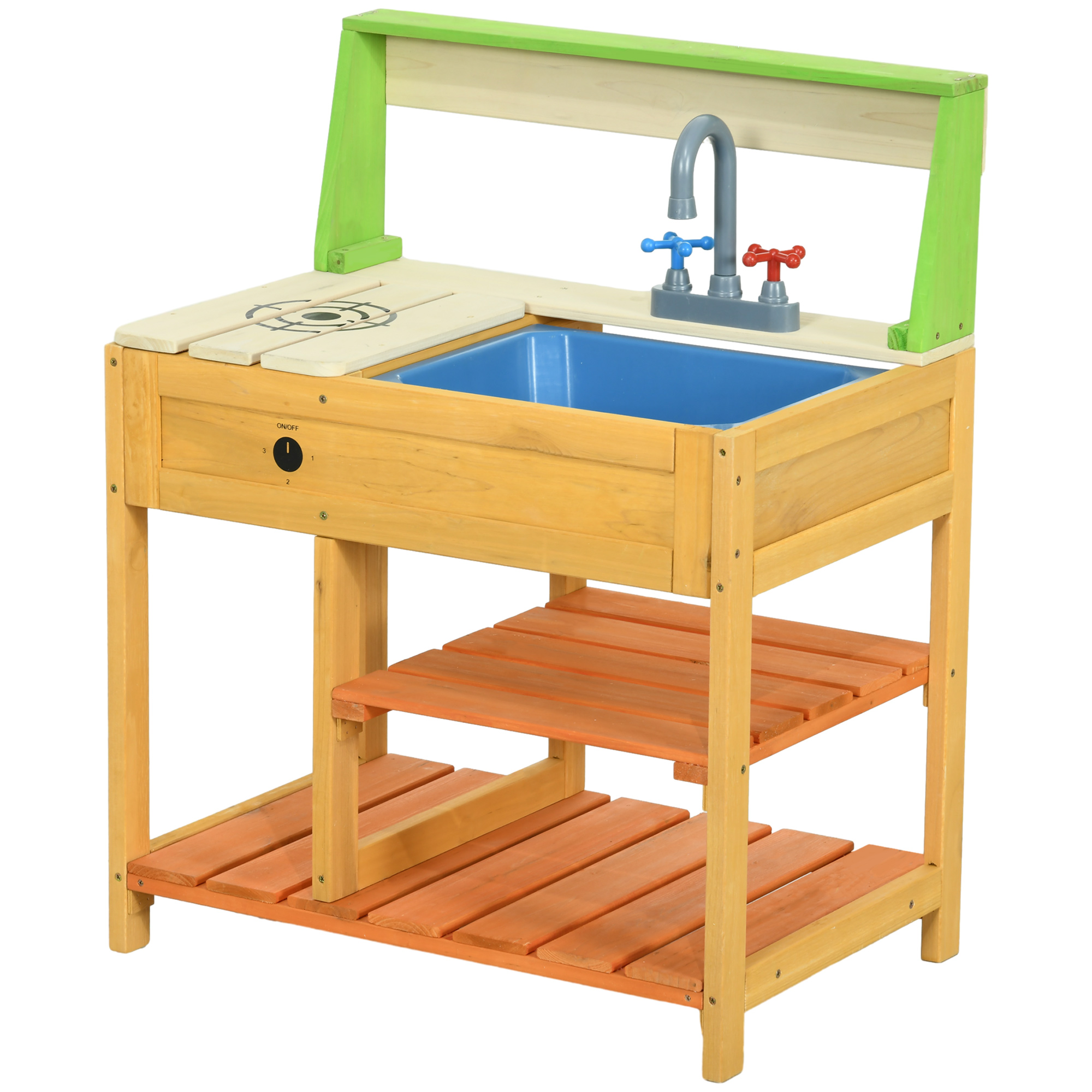 Outsunny Mud Kitchen for Kids Outdoor Kitchen Playset w/ Realistic Kitchen Toys, Faucet Sink Storage Shelves for Ages 3-8 Years