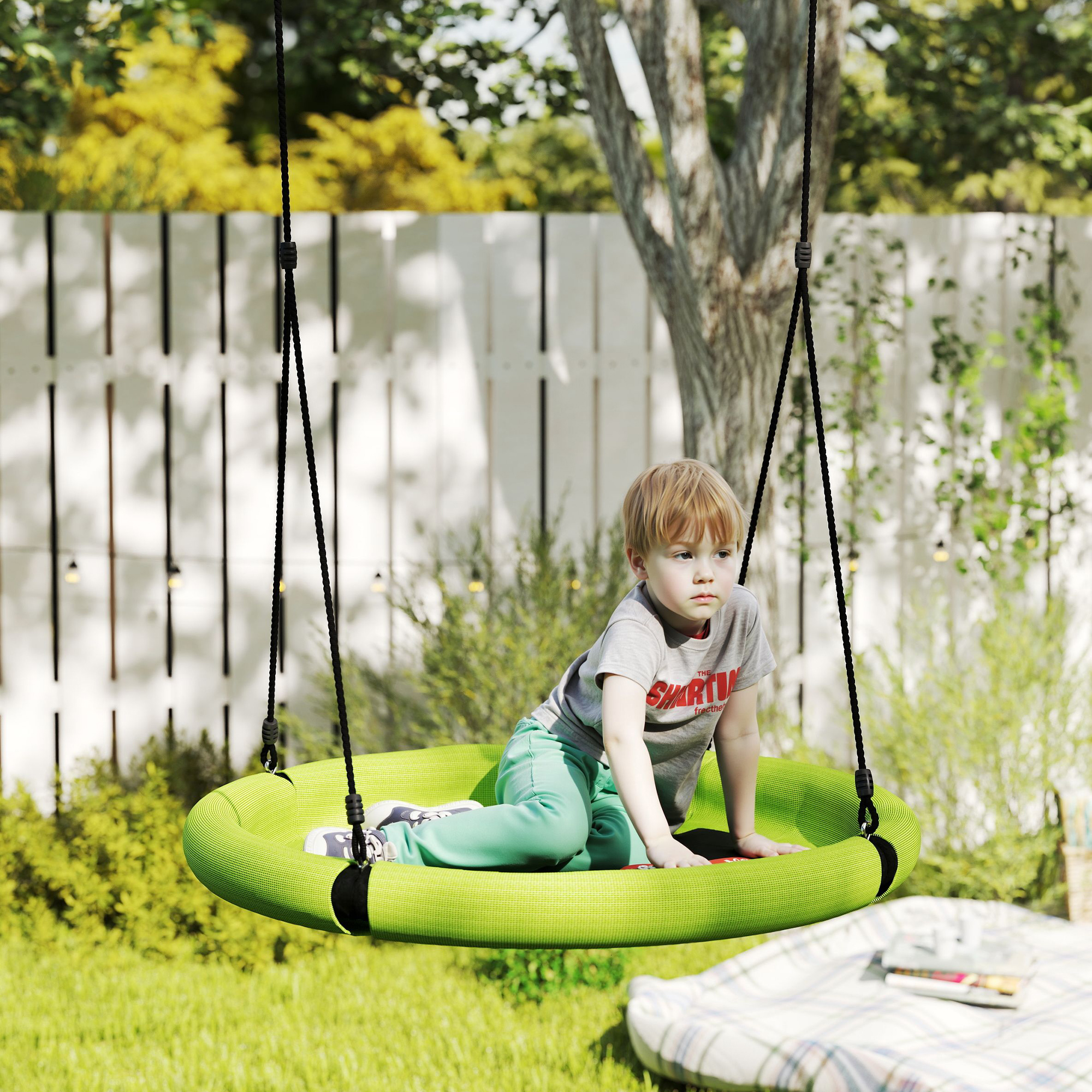 Qaba 100cm Diameter Nest Seat for Kids with Height Adjustable Hanging Ropes for Outdoor, Playground, Garden, Green Aosom Canada