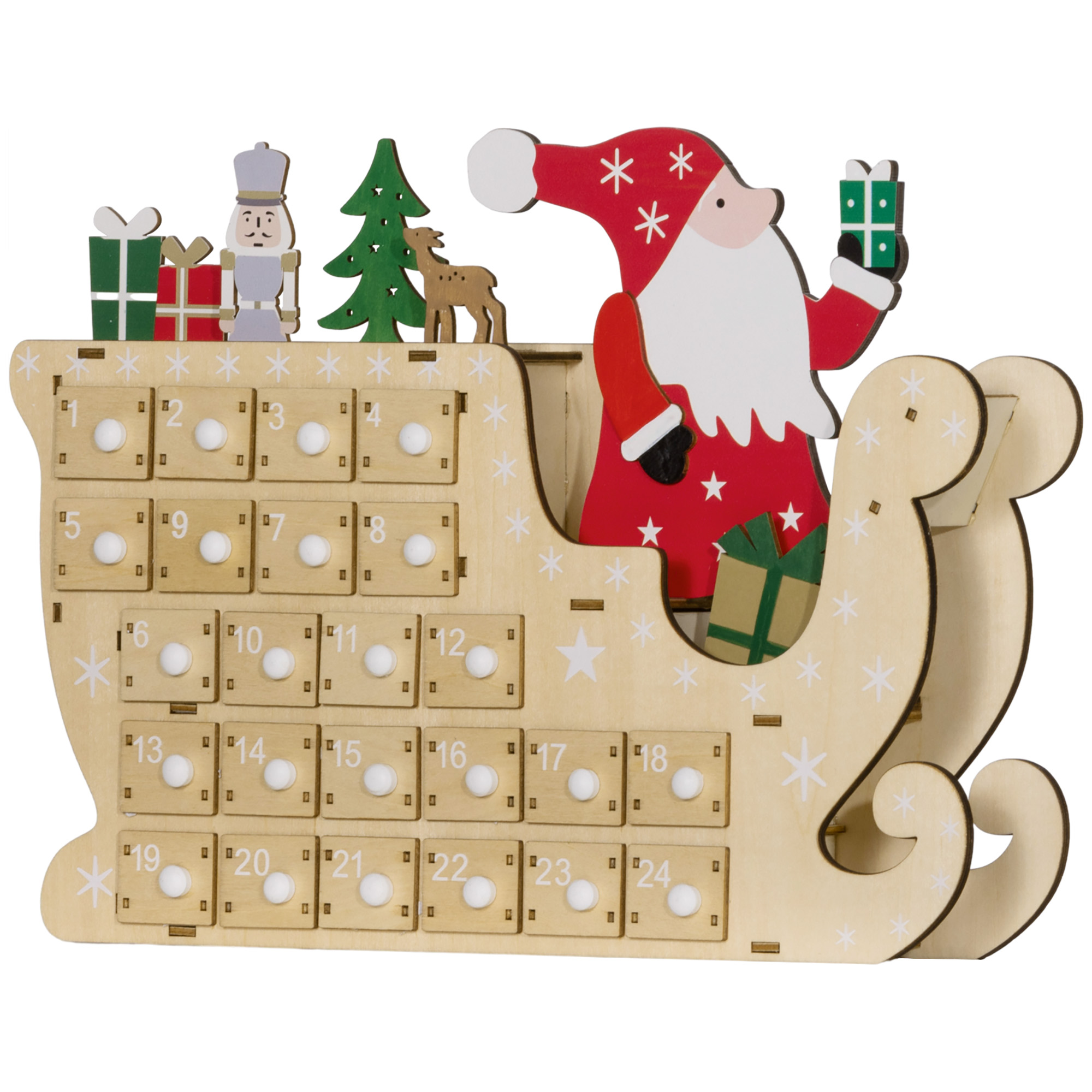 HOMCOM Wooden Christmas Advent Calendar with 24 Countdown Drawers, Reusable Holiday Decor Xmas Gift for Kids Adults, Natural