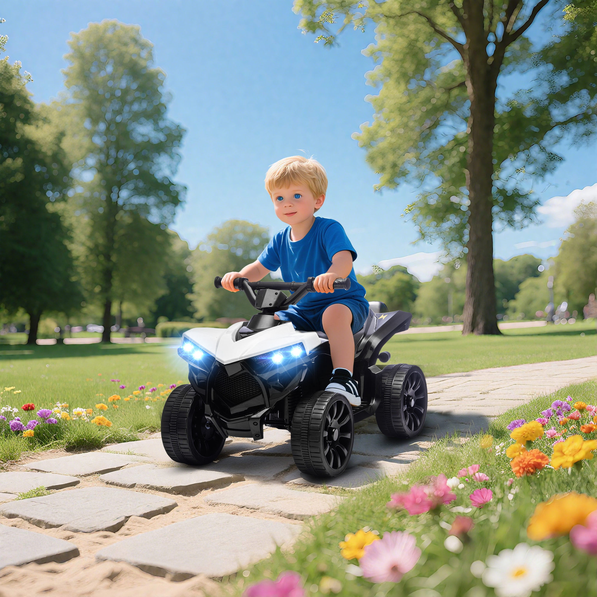 Qaba 6V Kids ATV, 4 Wheeler Electric Ride on Car with Music and LED Headlights, for Ages 37-72 Months Boys and Girls, White Aosom Canada