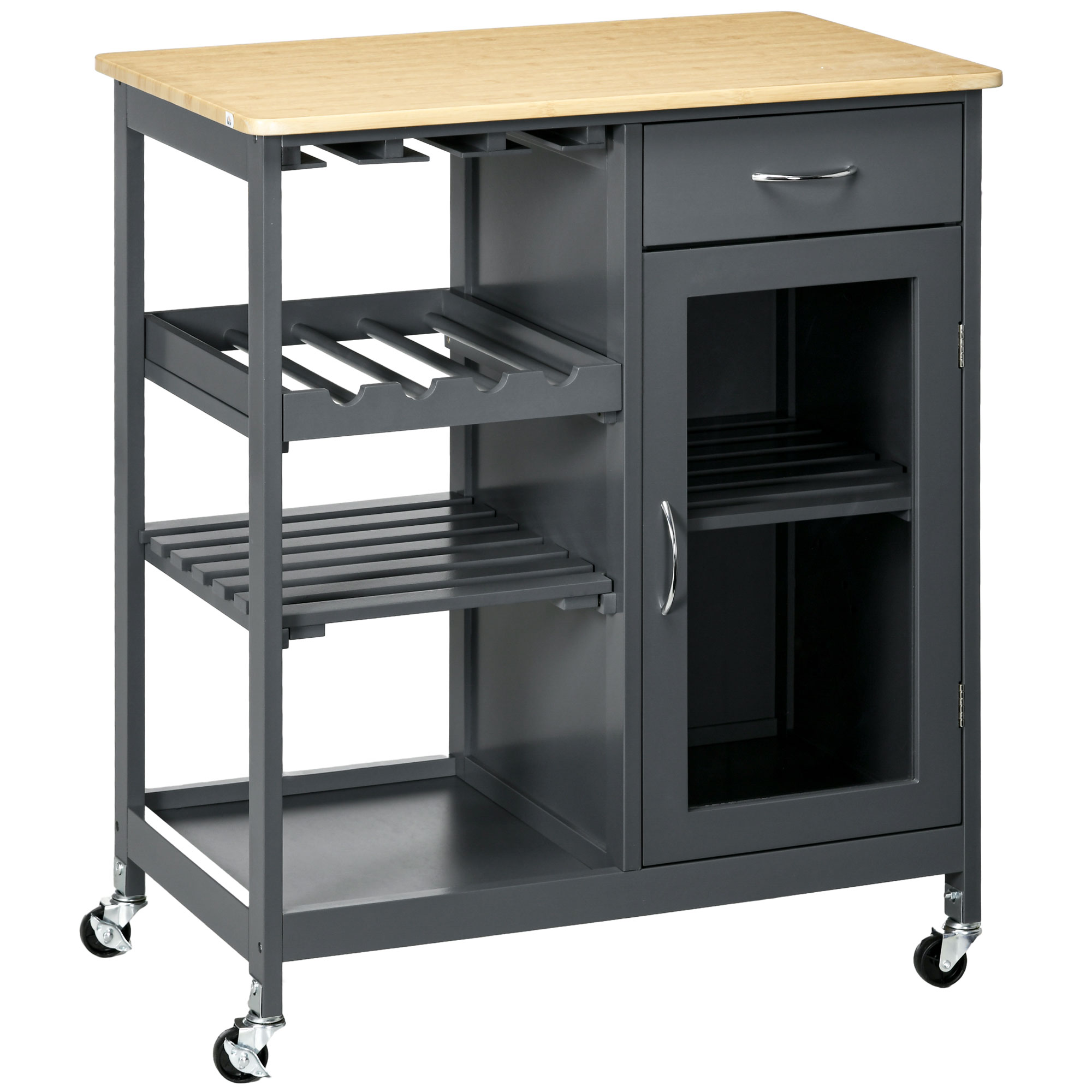 Rolling Kitchen Island with 4-bottle Wine Rack