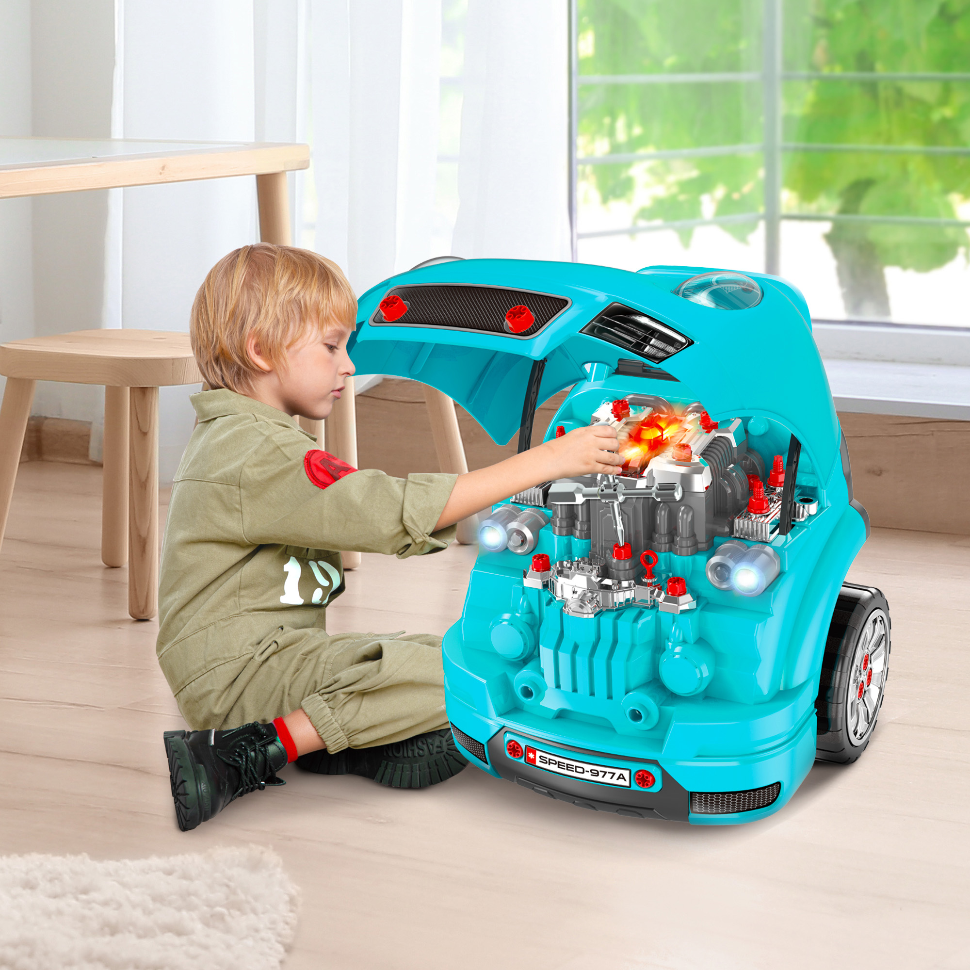 Qaba Kids Mechanic Truck Engine Repair Toy Set Car Service Teal Playset with Tools for Pretend Play Aosom Canada