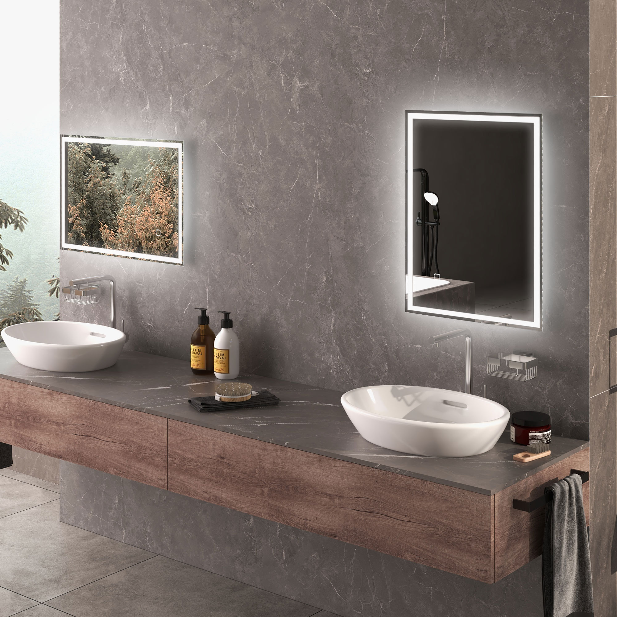 HOMCOM 32 x 24 Bathroom Mirror with LED Lights, Dimmable Makeup Mirror, Vanity Mirror with 3 Colors, Smart Touch