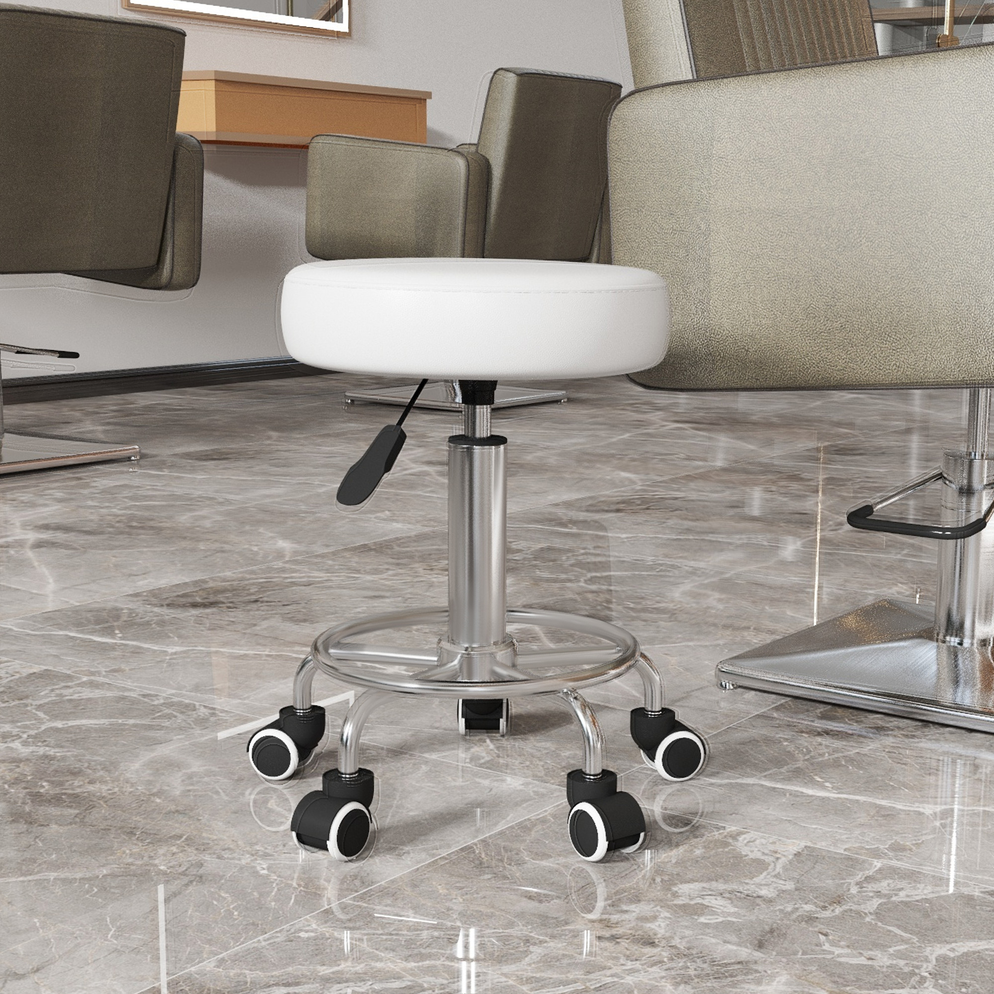 Vinsetto Salon Stool with Adjustable Height, PU Leather Barber Rolling Massage Tattoo Chair for Bar Beauty SPA, White Aosom Canada