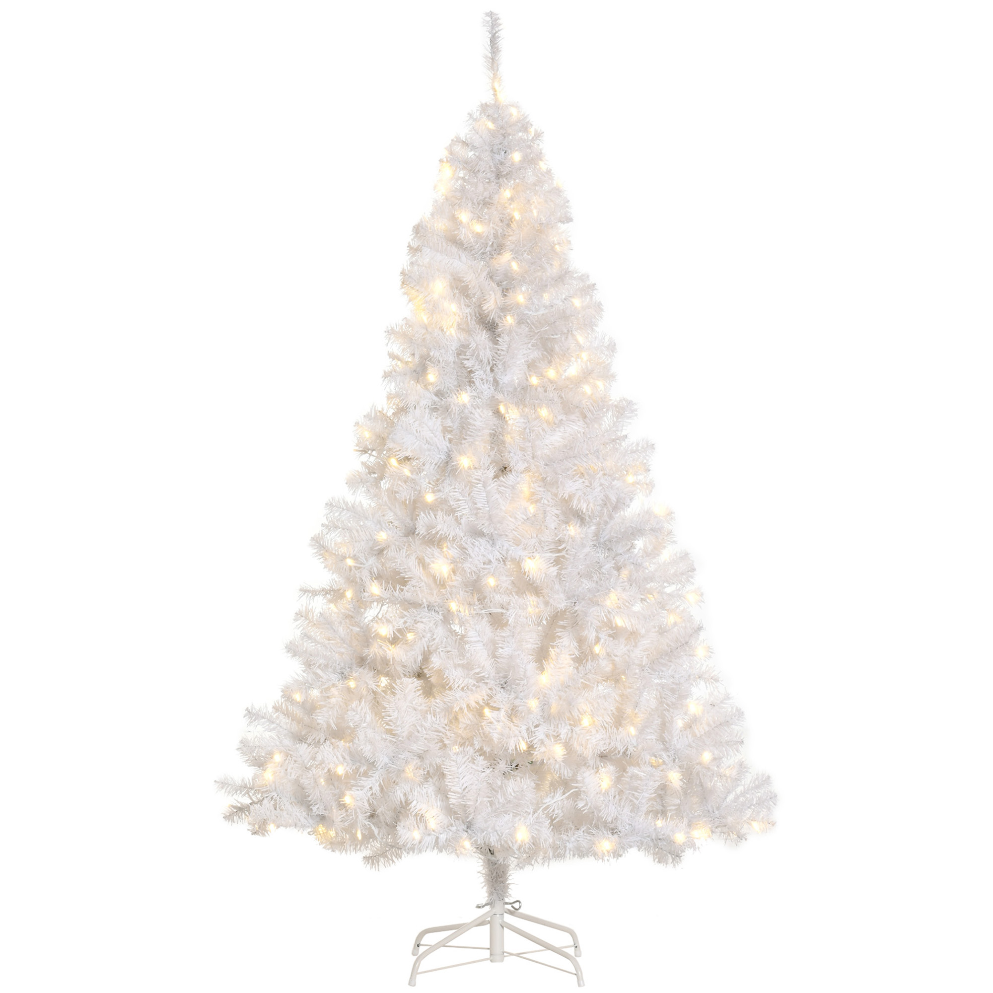 HOMCOM 6 FT Tall PreLit Artificial Christmas Tree with Realistic Branches, 250 Warm White LED Lights and 1000 Tips, White