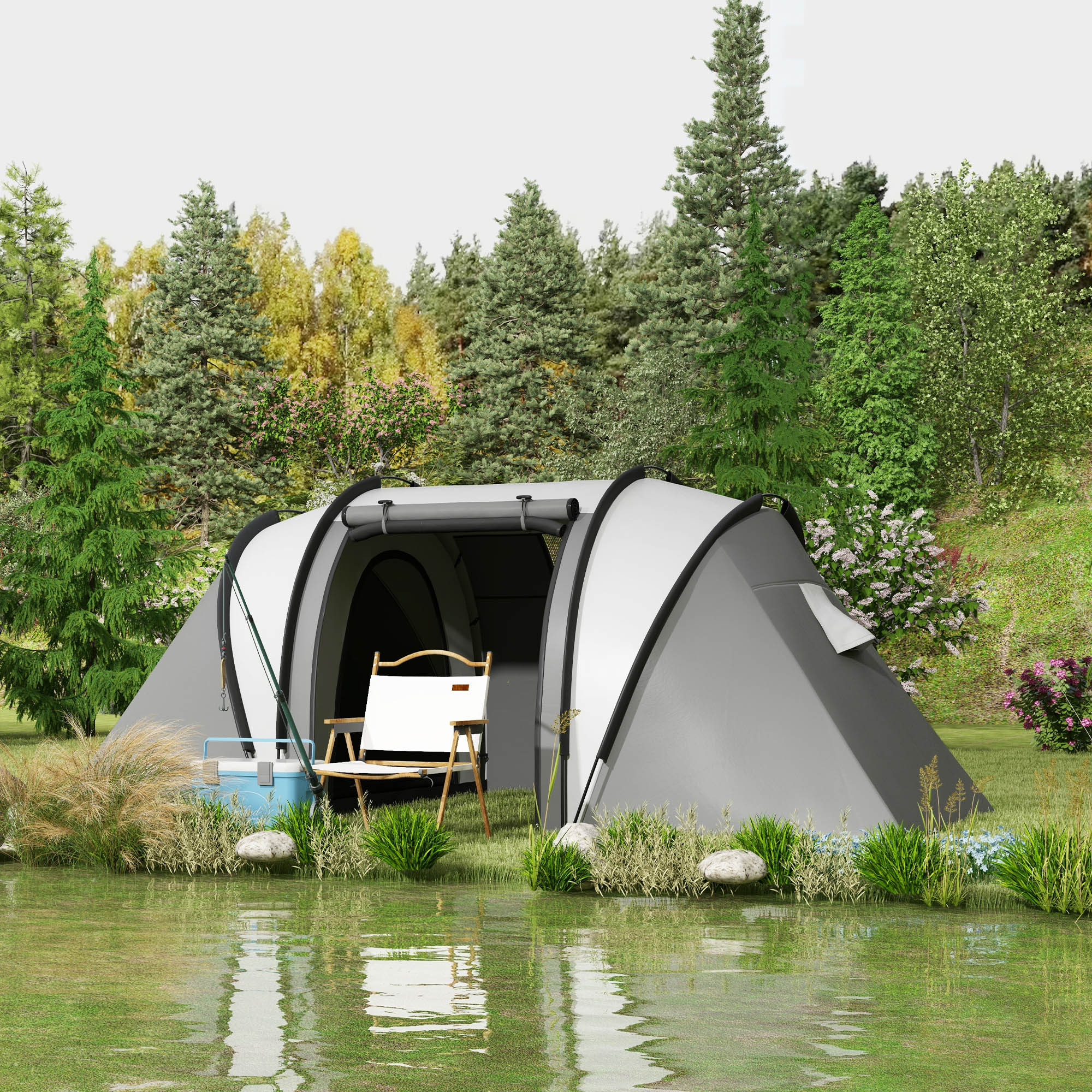 Outsunny Camping Tent with 2 Bedrooms and Living Area, 3000mm Waterproof Family Tent, for Fishing Hiking Festival, Grey | Aosom Canada