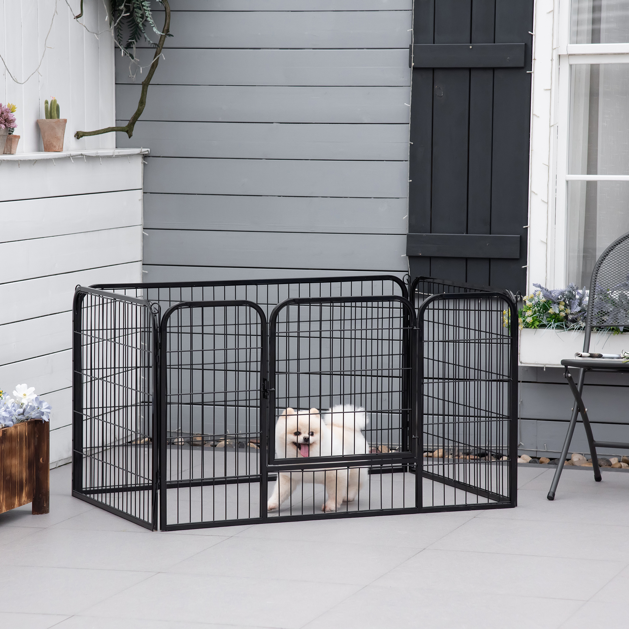 PawHut Pet Playpen 8 Panel 31.5-inch Tall Heavy-Duty Iron Metal Dog Cat Exercise Indoor Outdoor Black Aosom Canada