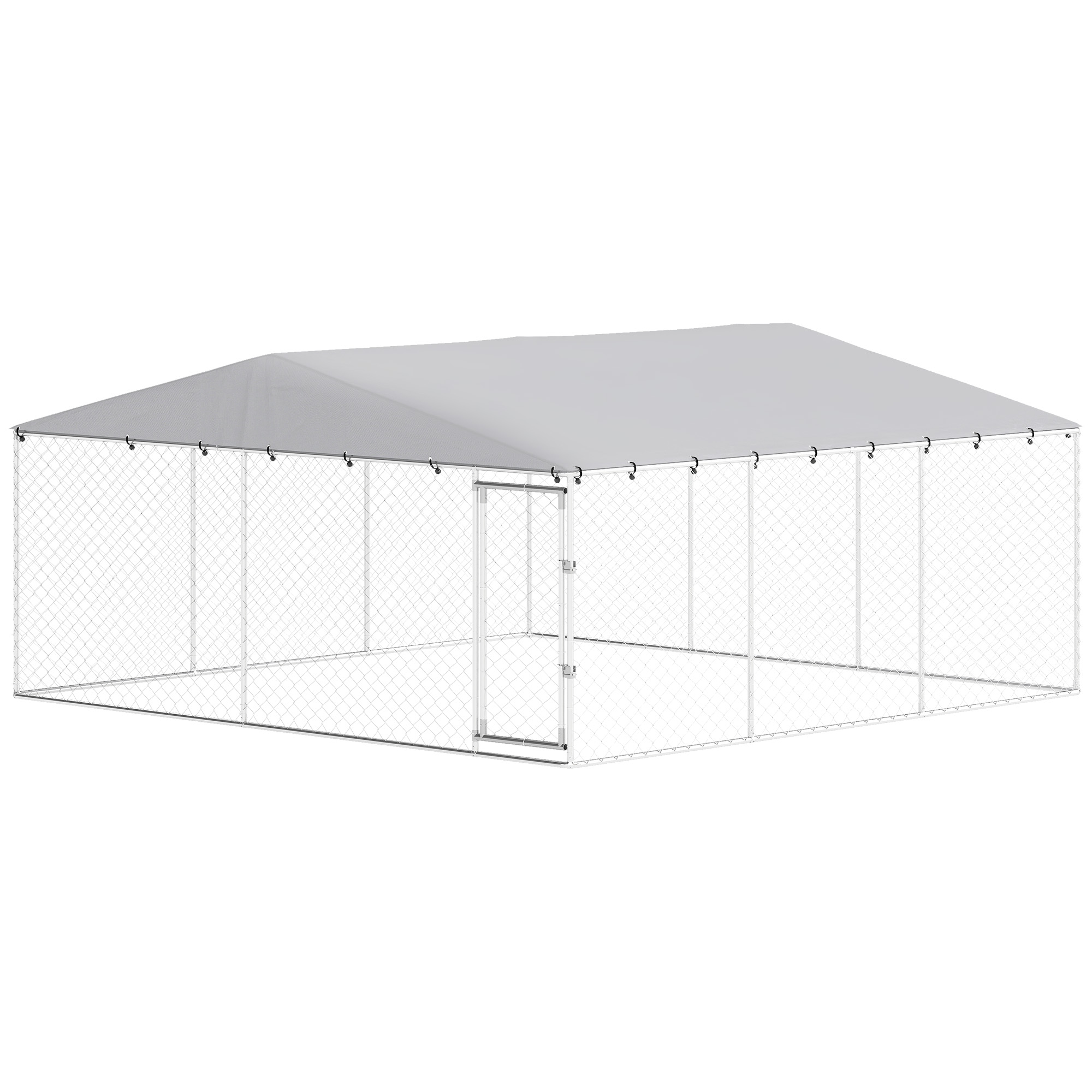 PawHut 15' x 15' x 7' Dog Kennel Outdoor for Small Medium Large Dogs with Waterproof Roof, Silver