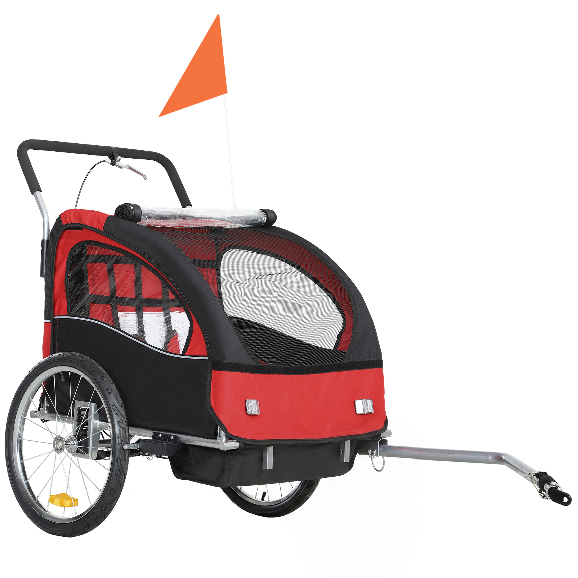 Aosom 2-Seat Elite 360 Swivel Bike Trailer for Kids Bicycle Cargo Trailer with Water-Resistant Windows, Black and Red