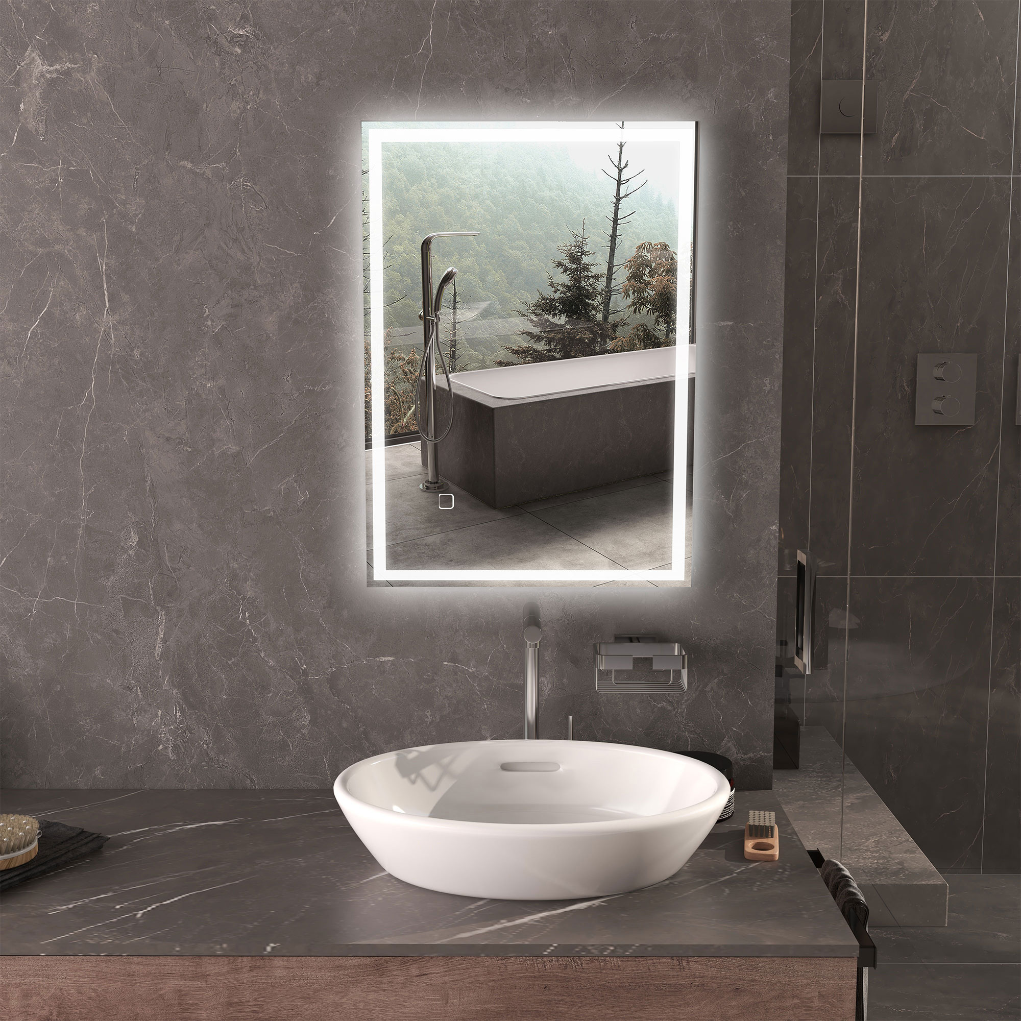 HOMCOM 32 x 24 Bathroom Mirror with LED Lights, Dimmable Makeup Mirror, Vanity Mirror with 3 Colors, Smart Touch