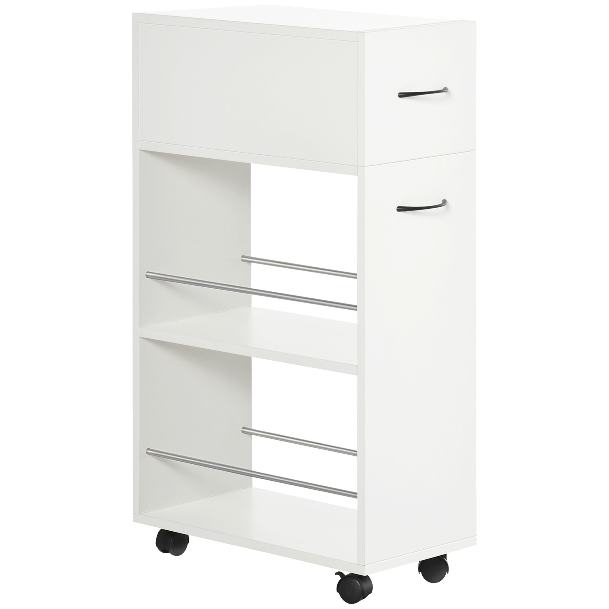 HOMCOM 3- tier Slim Storage Cart, Rolling Narrow Kitchen Cart on Wheels for Small Place, Slide Out Side Utility Cart for Bathroom, Laundry