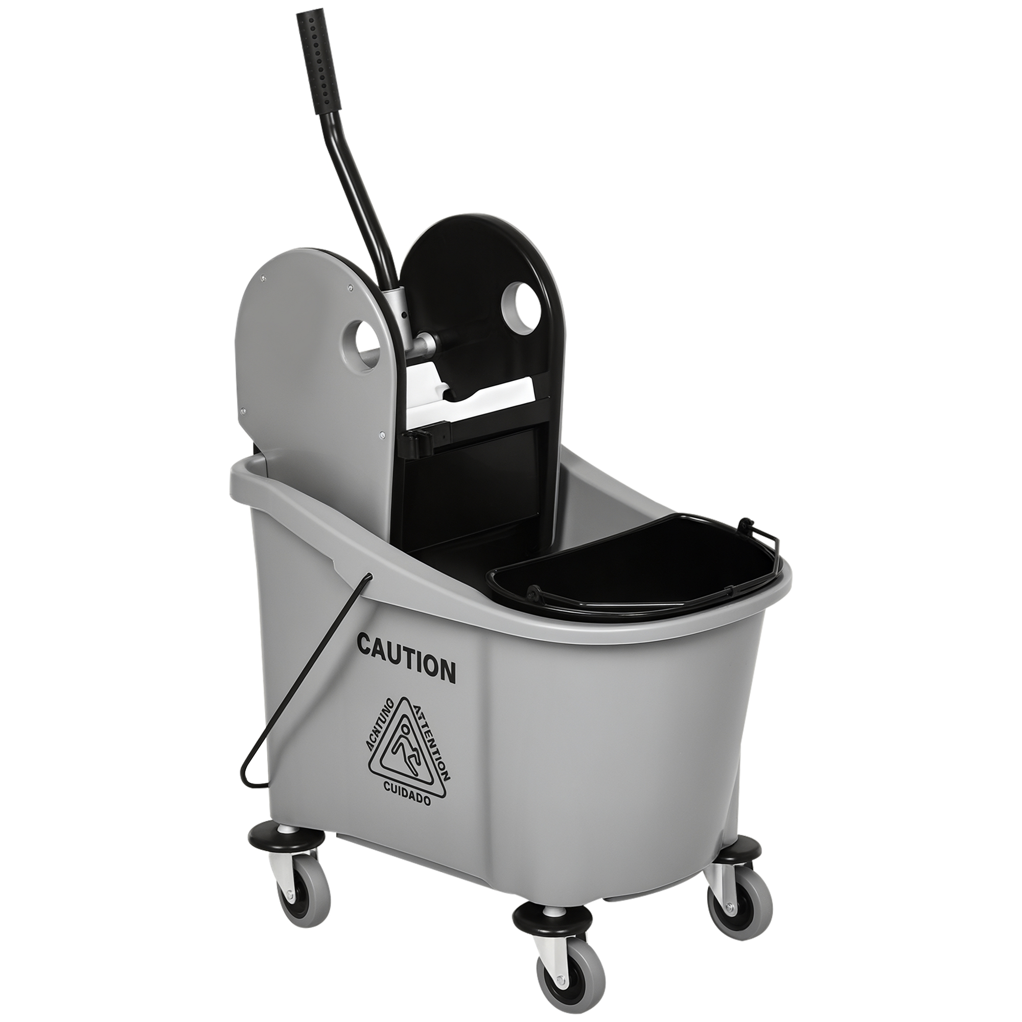HOMCOM 9.5 Gallon (38 Quart) Mop Bucket with Wringer Cleaning Cart, 4 Moving Wheels, Mop-Handle Holder & 2 Separate Buckets, Gray