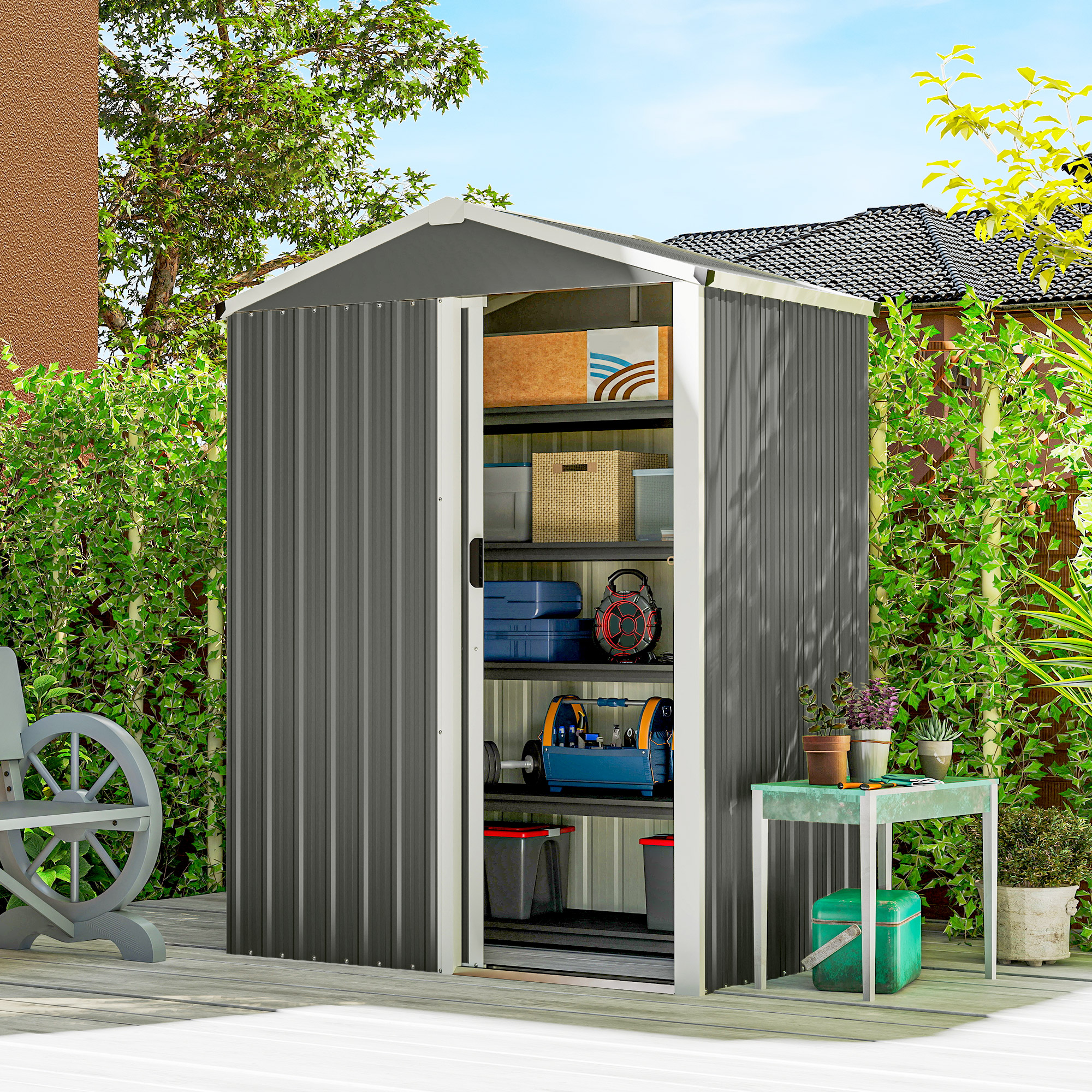 Outsunny 4.5 x 3ft Outdoor Storage Shed, Waterproof Metal Garden Shed with Lockable Door for Backyard, Patio, Lawn, Light Grey Aosom Canada