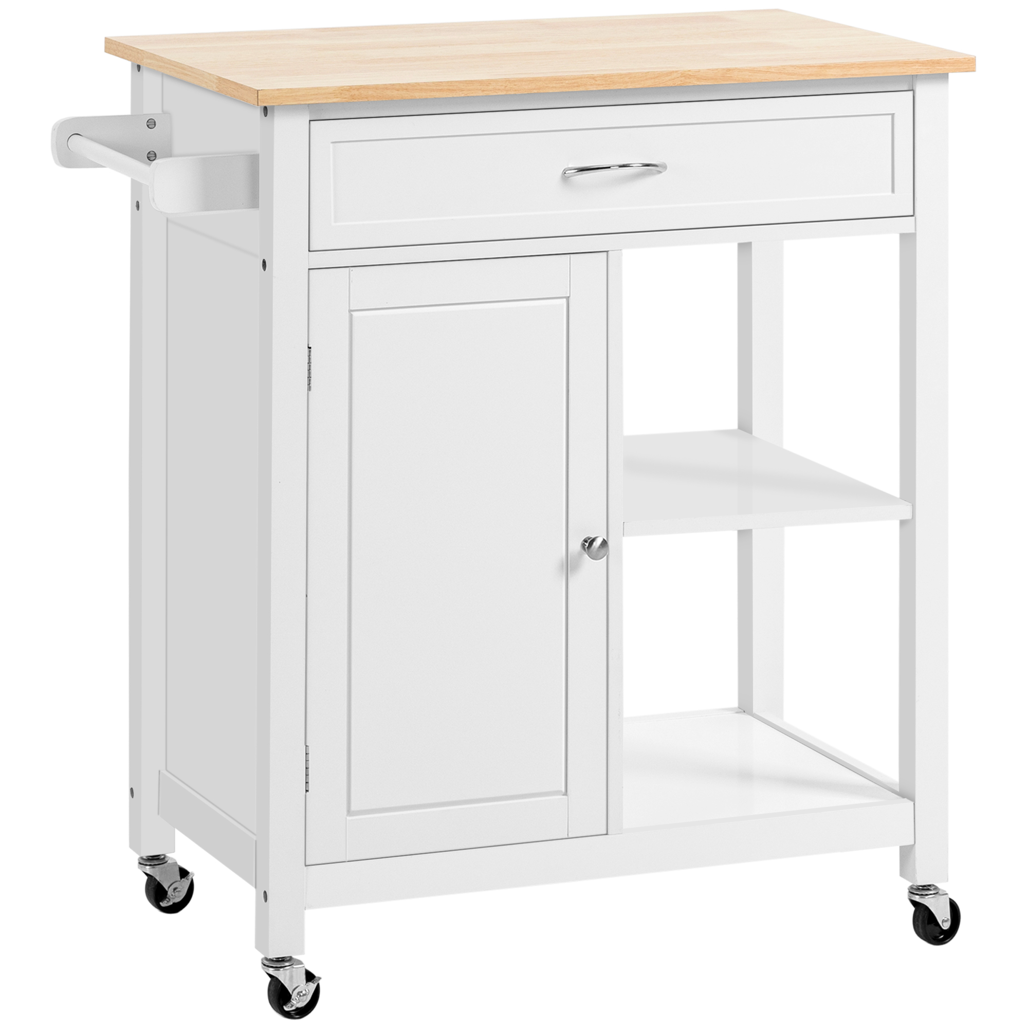HOMCOM Rolling Kitchen Island, White, with Open Shelf & Storage Drawer | Aosom.com