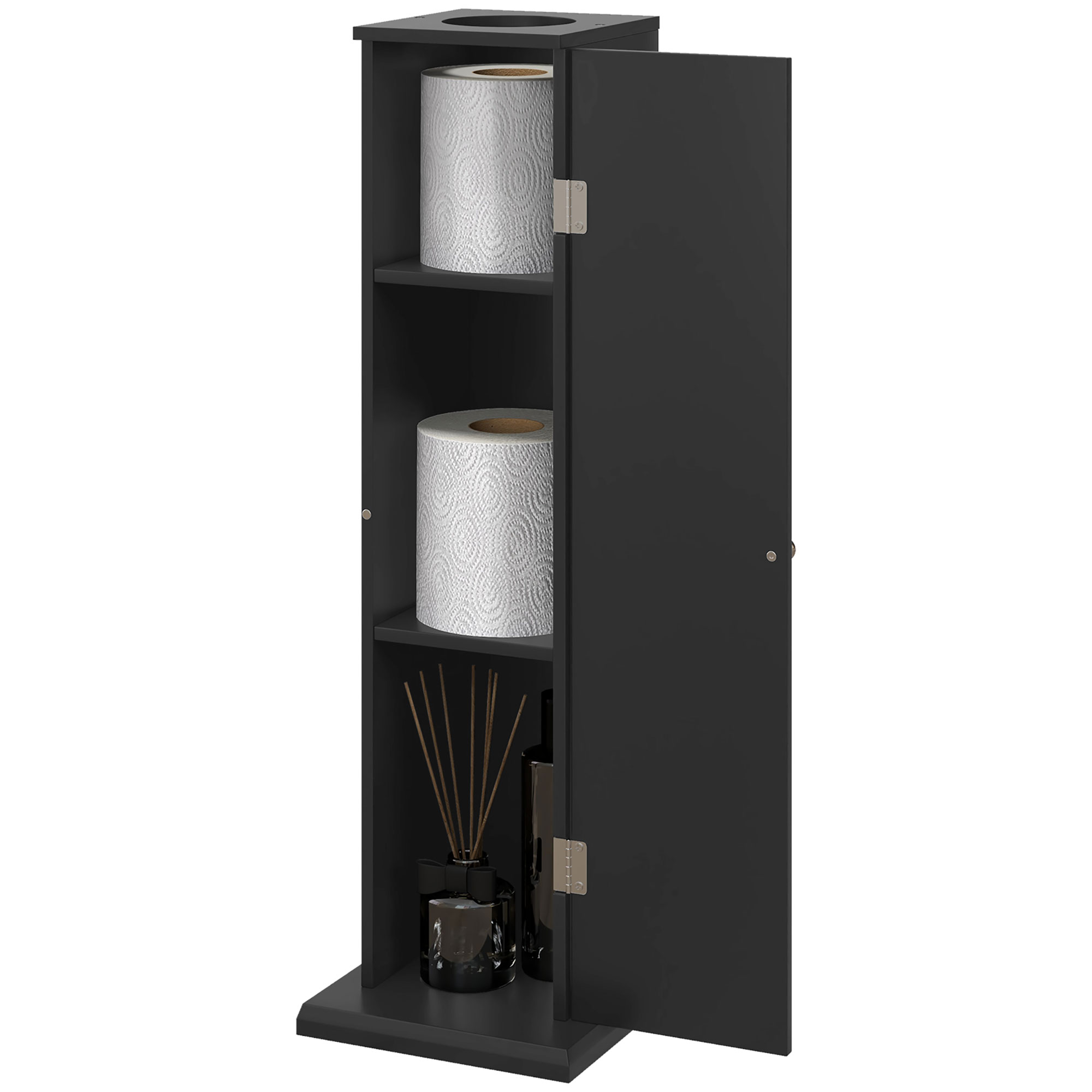 HOMCOM Small Toilet Paper Cabinet, Bathroom Corner Cabinet with Doors and Shelves for Paper Shampoo, Black