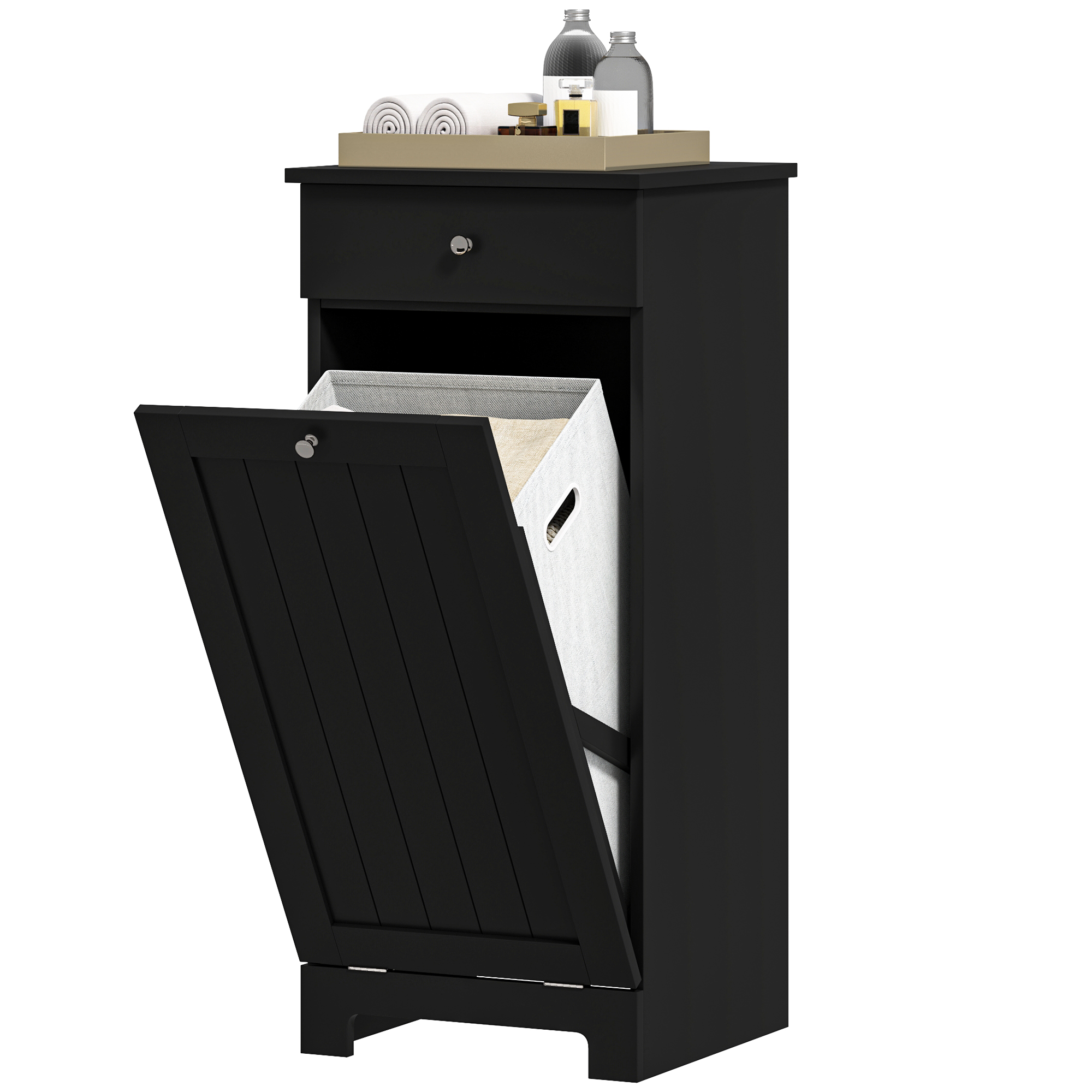 HOMCOM Laundry Hamper Cabinet, Laundry Cabinet with Tilt Out Laundry Basket and Drawer, Black