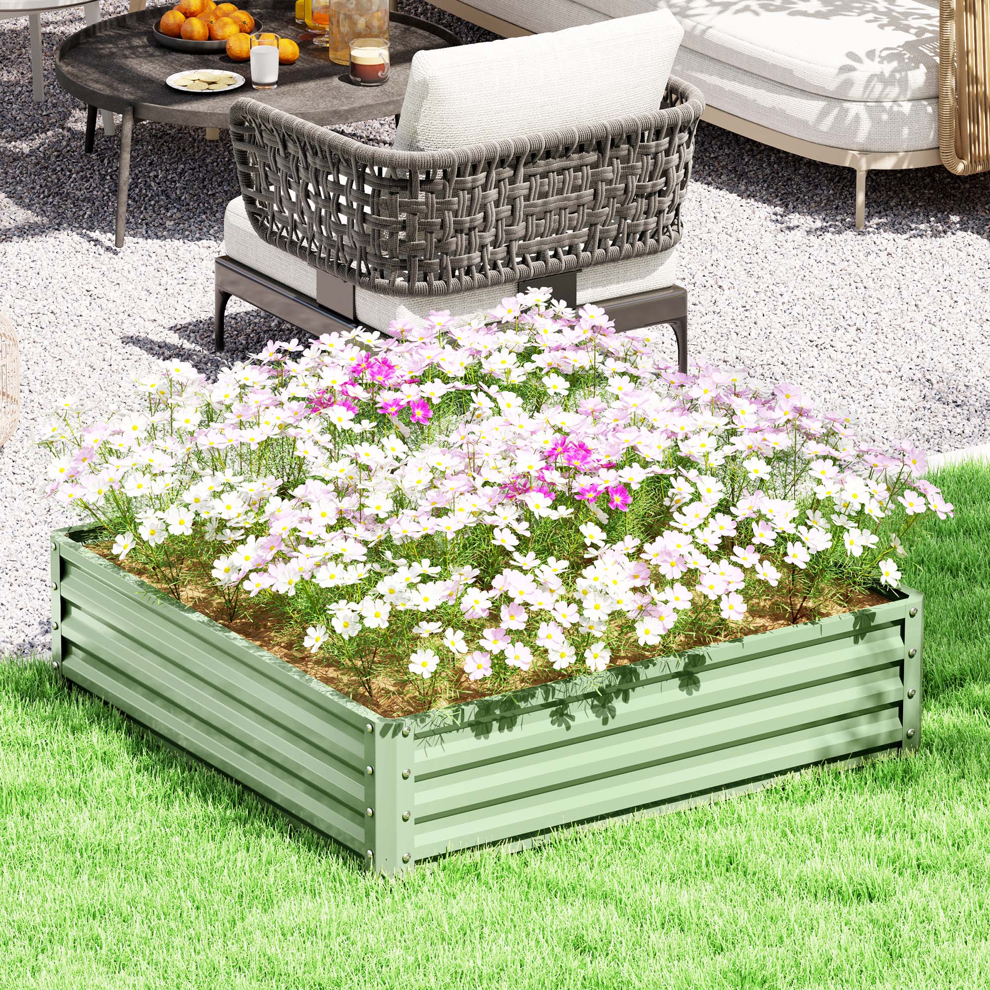 Outsunny 4' x 4' x 1' Raised Garden Bed Galvanized Steel Planter Box for Vegetables, Flowers, Herbs, Light Green Aosom Canada