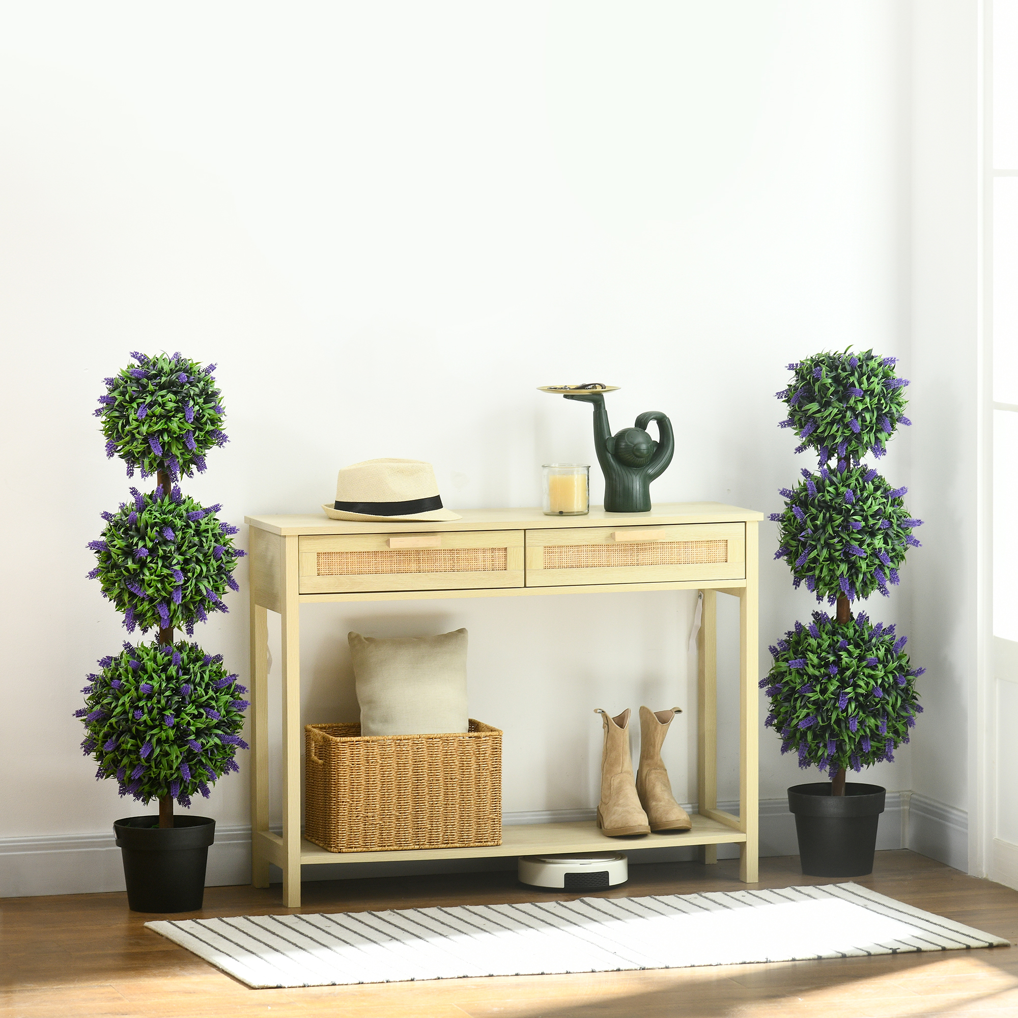 HOMCOM 3.5ft Set of 2 Artificial Plants, Lavender Flowers Ball Trees with Pot, for Home Indoor Outdoor Decor | Aosom Canada