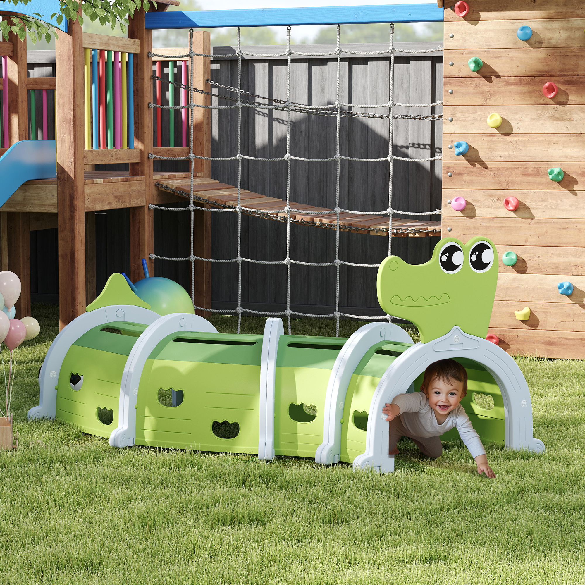 Qaba Crocodile Design Kids Play Tunnel for Indoor Outdoor, Green Aosom Canada