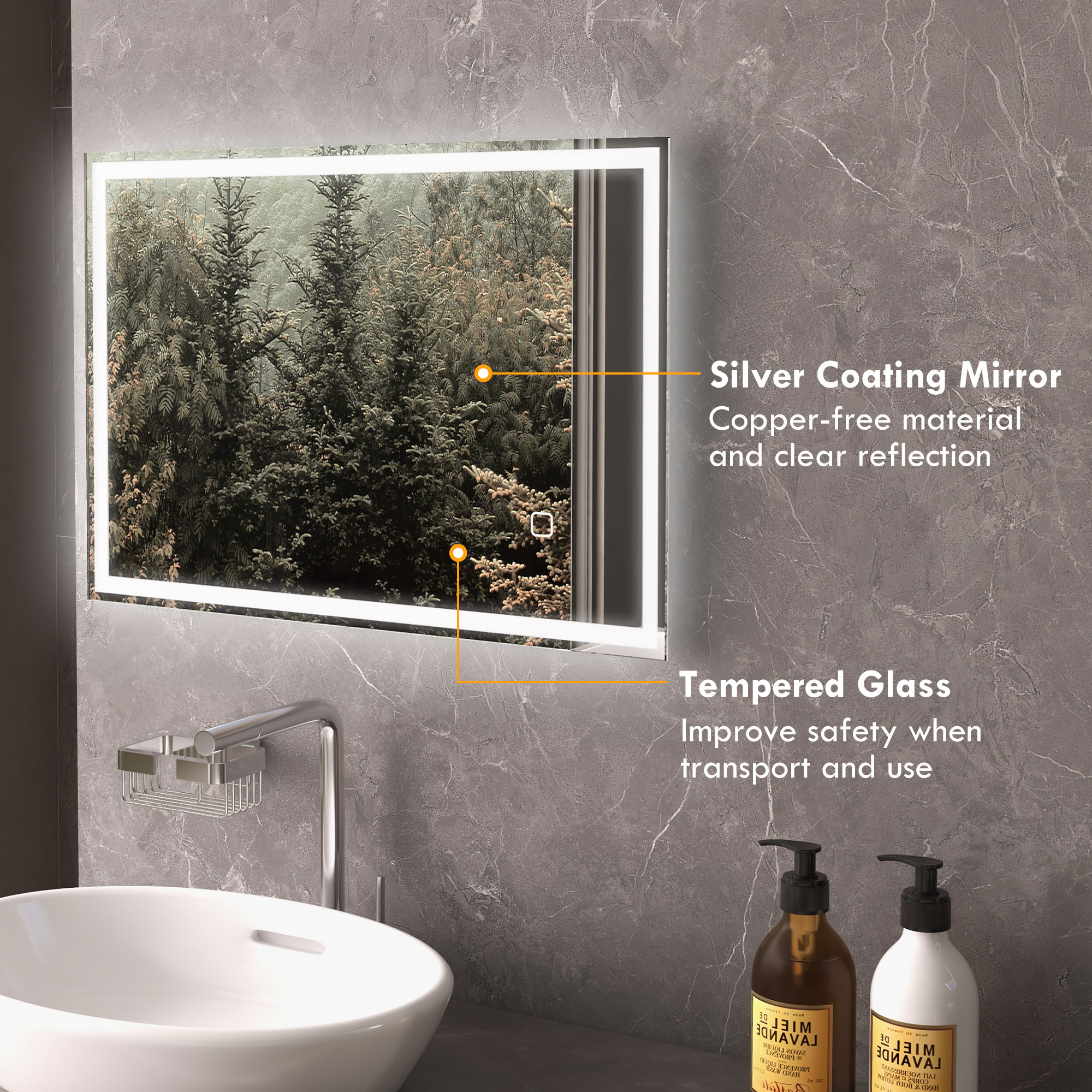 HOMCOM 32 x 24 Bathroom Mirror with LED Lights, Dimmable Makeup Mirror, Vanity Mirror with 3 Colors, Smart Touch