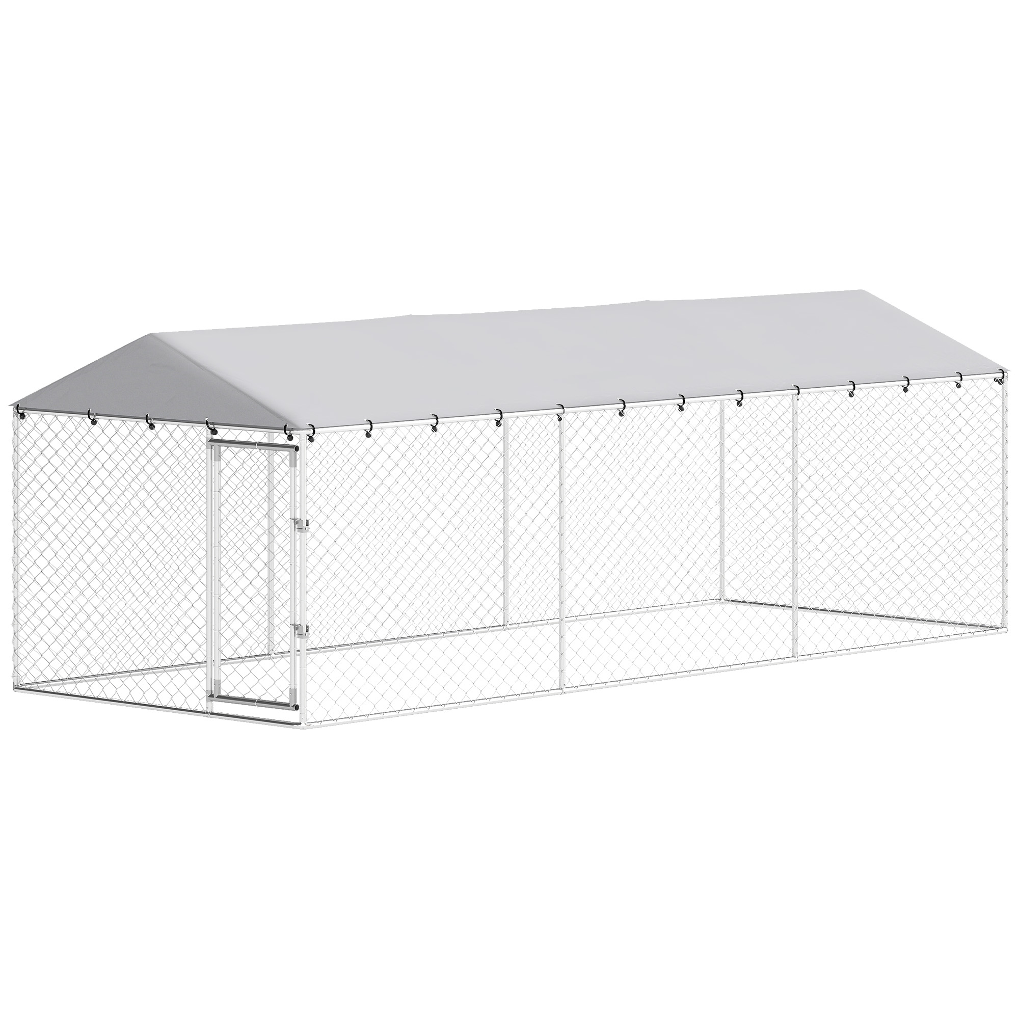PawHut 20' x 7.5' x 6.5' Dog Kennel Outdoor for Small Medium Large Dogs with Waterproof Roof, Silver