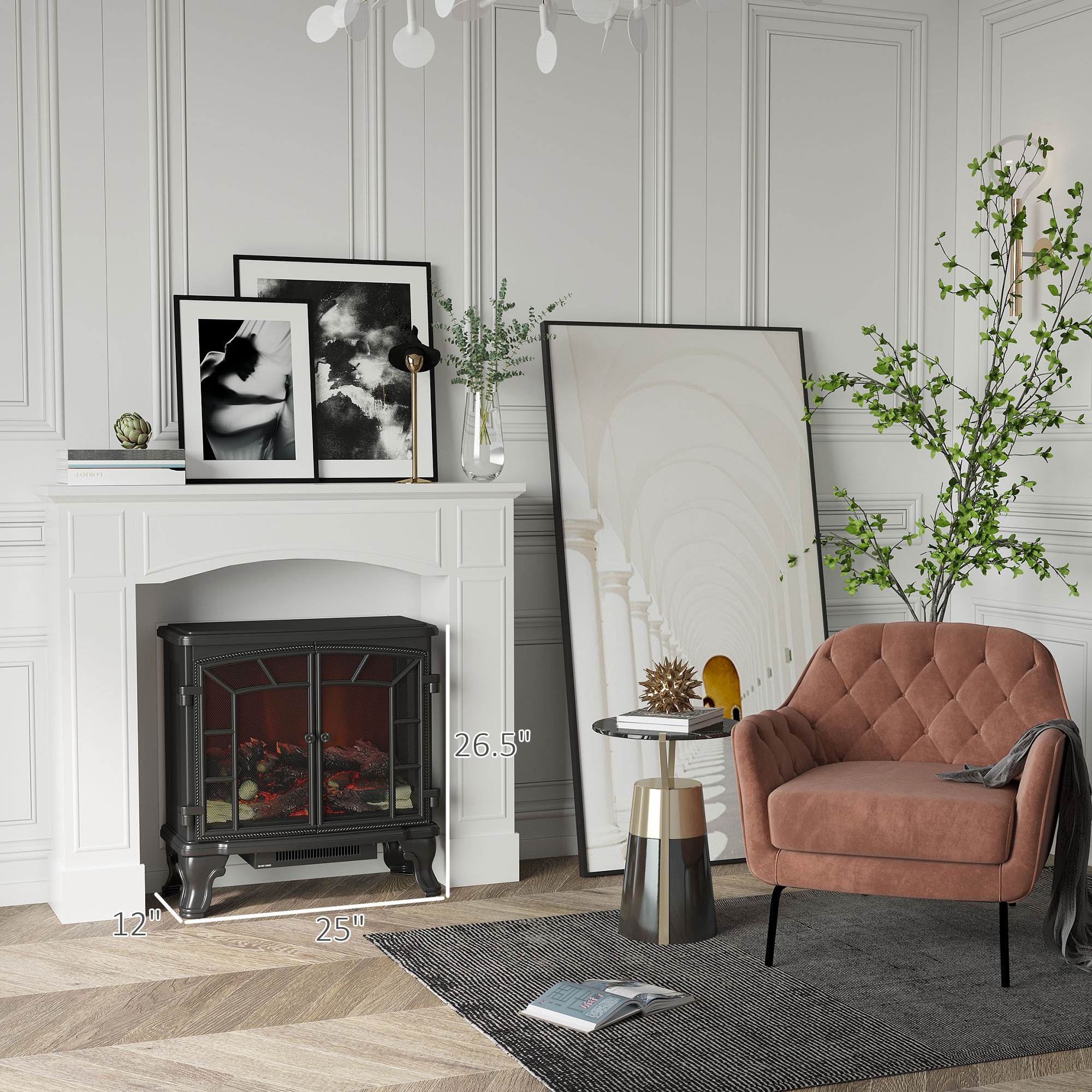 HOMCOM Modern Fireplace Mantel, Surround Mantels for Fireplace with Decorative Pattern Interior Width 29 White