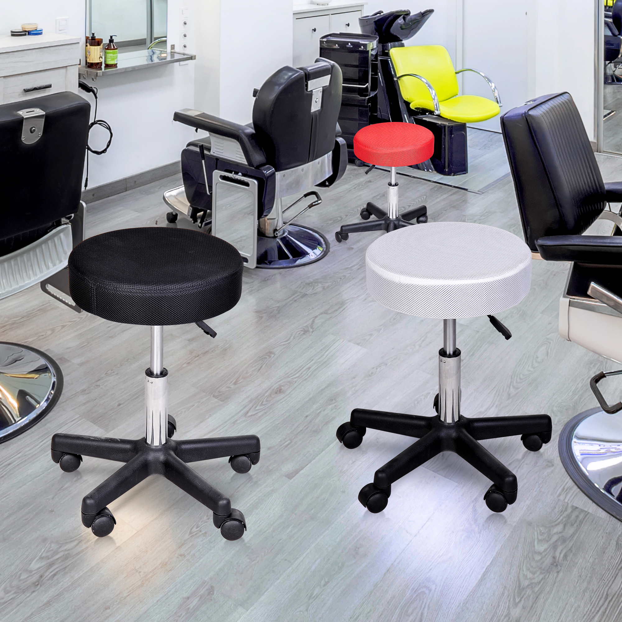 HOMCOM Salon Spa Stool Adjustable Height Rolling Chair Multi Color Comfort Double Nets Cloth Sponge Aosom Canada
