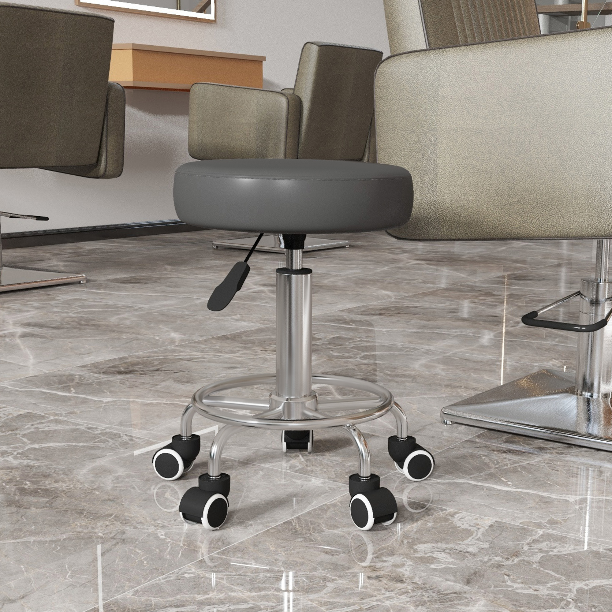 Vinsetto Salon Stool with Adjustable Height, PU Leather Barber Rolling Massage Tattoo Chair for Bar Beauty SPA, Grey Aosom Canada