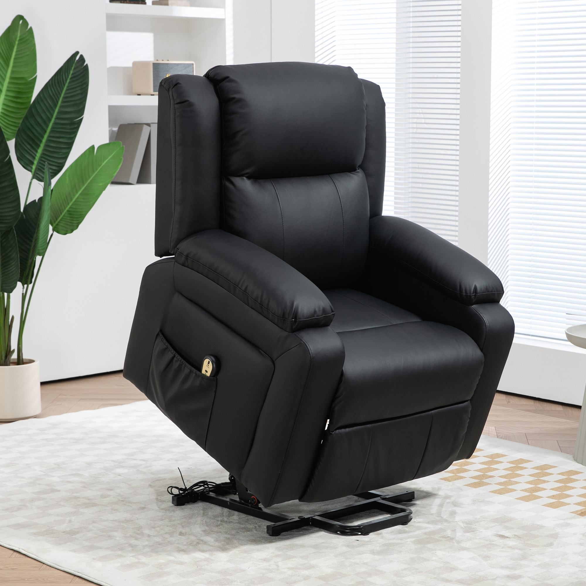 HOMCOM Electric Recliner Lift Chair for Seniors Quick Assembly PU Leather Remote Control Side Pockets Sleek Black Aosom Canada