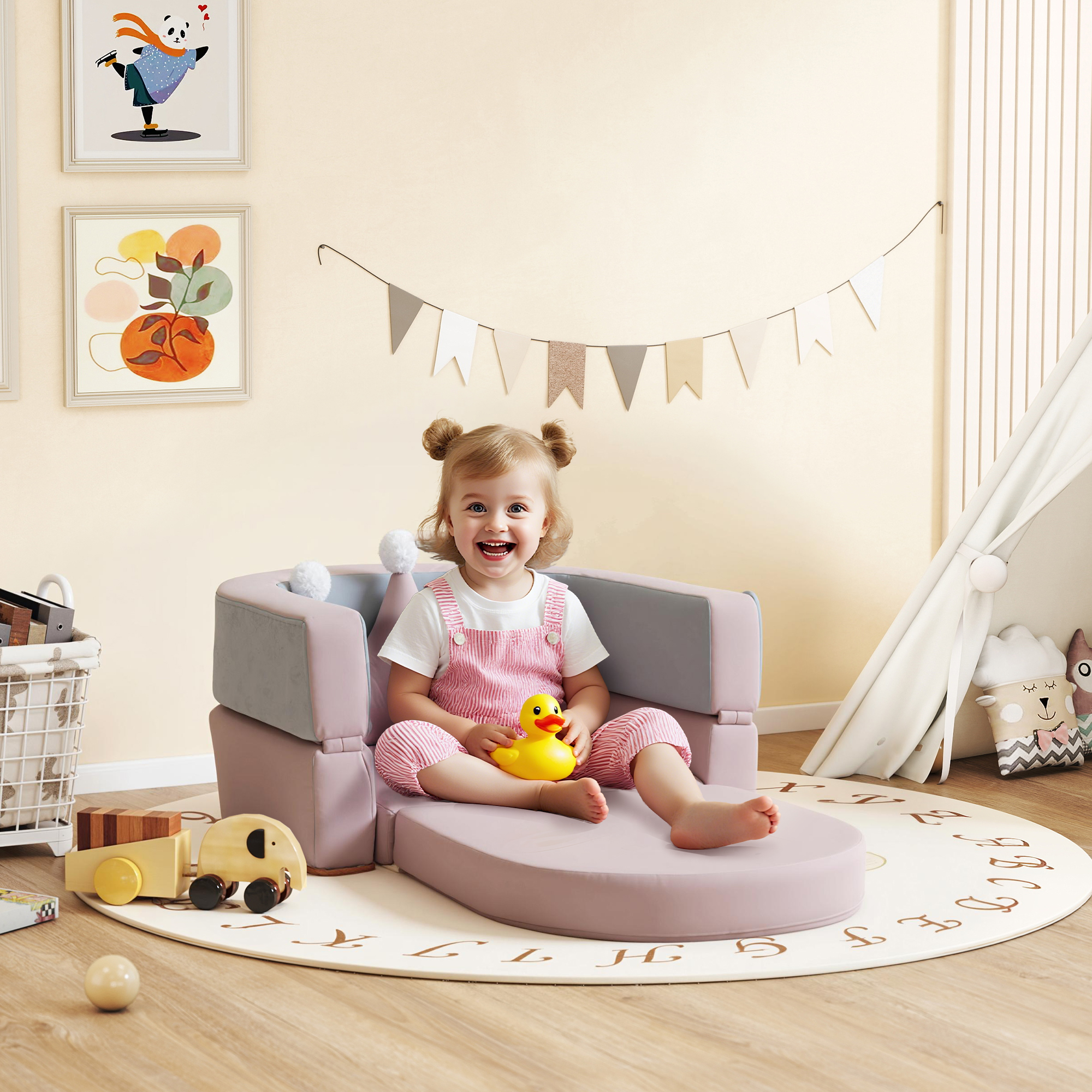 Qaba 3-in-1 Convertible Climbing Toys for Toddlers with Crown Cushion, Fold Out Toddler Couch to Lounger & Play Area, Pink Aosom Canada