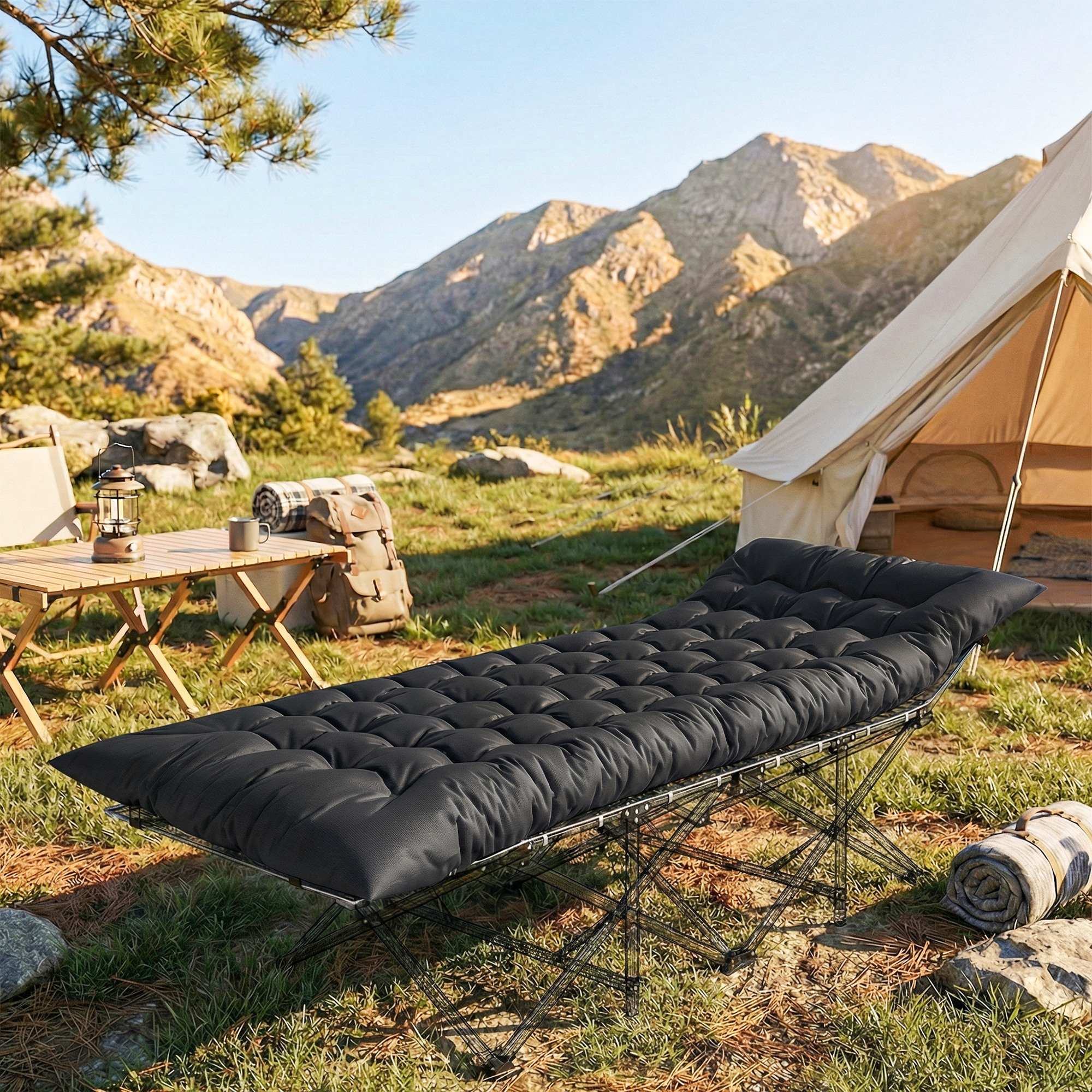 Outsunny Sleeping Mat, Camping Mattress Pad with Elastic Straps, Black | Aosom Canada