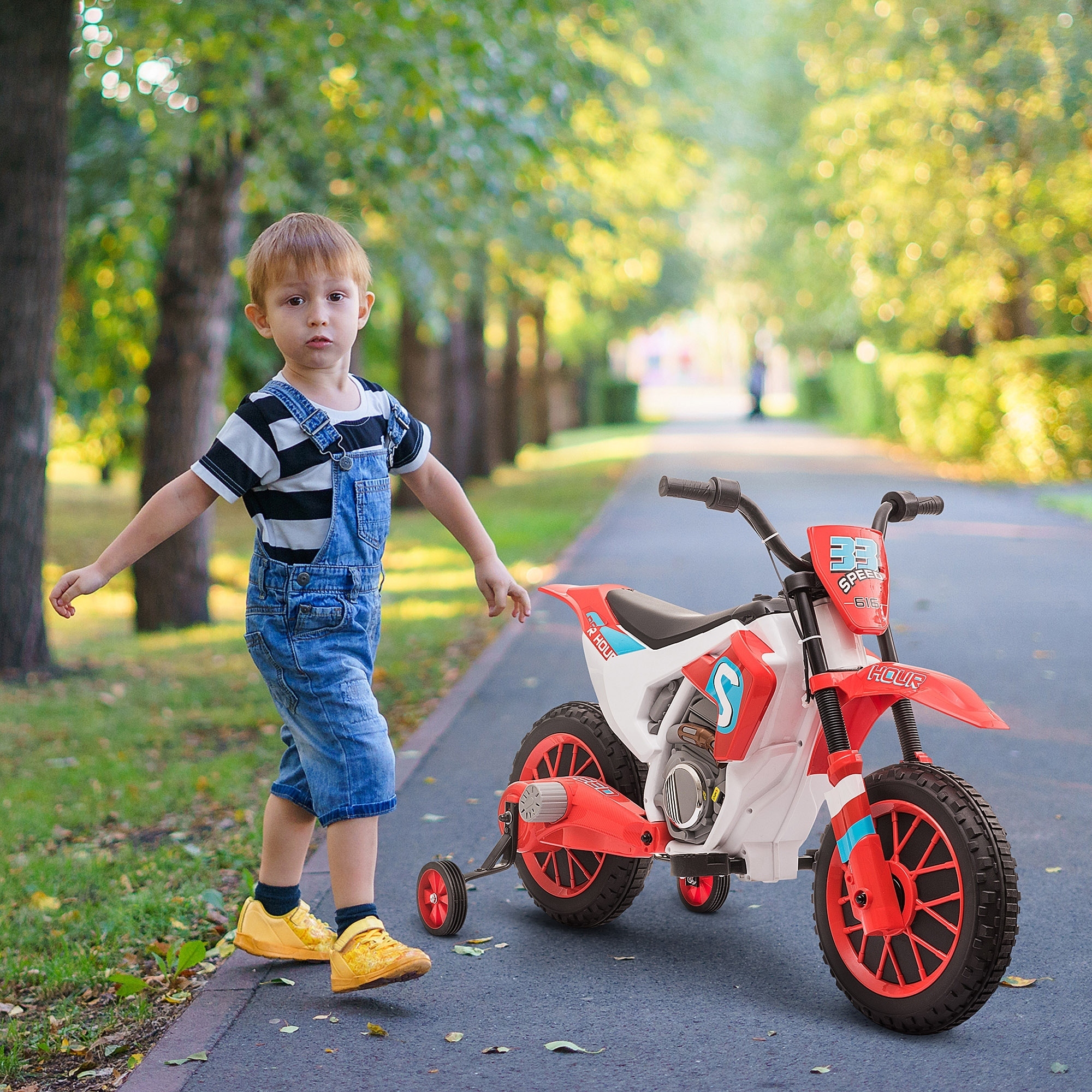 Aosom Electric Kids Dirt Bike Battery-Powered Ride-On Motorcycle 12V Training Wheels Red Aosom Canada